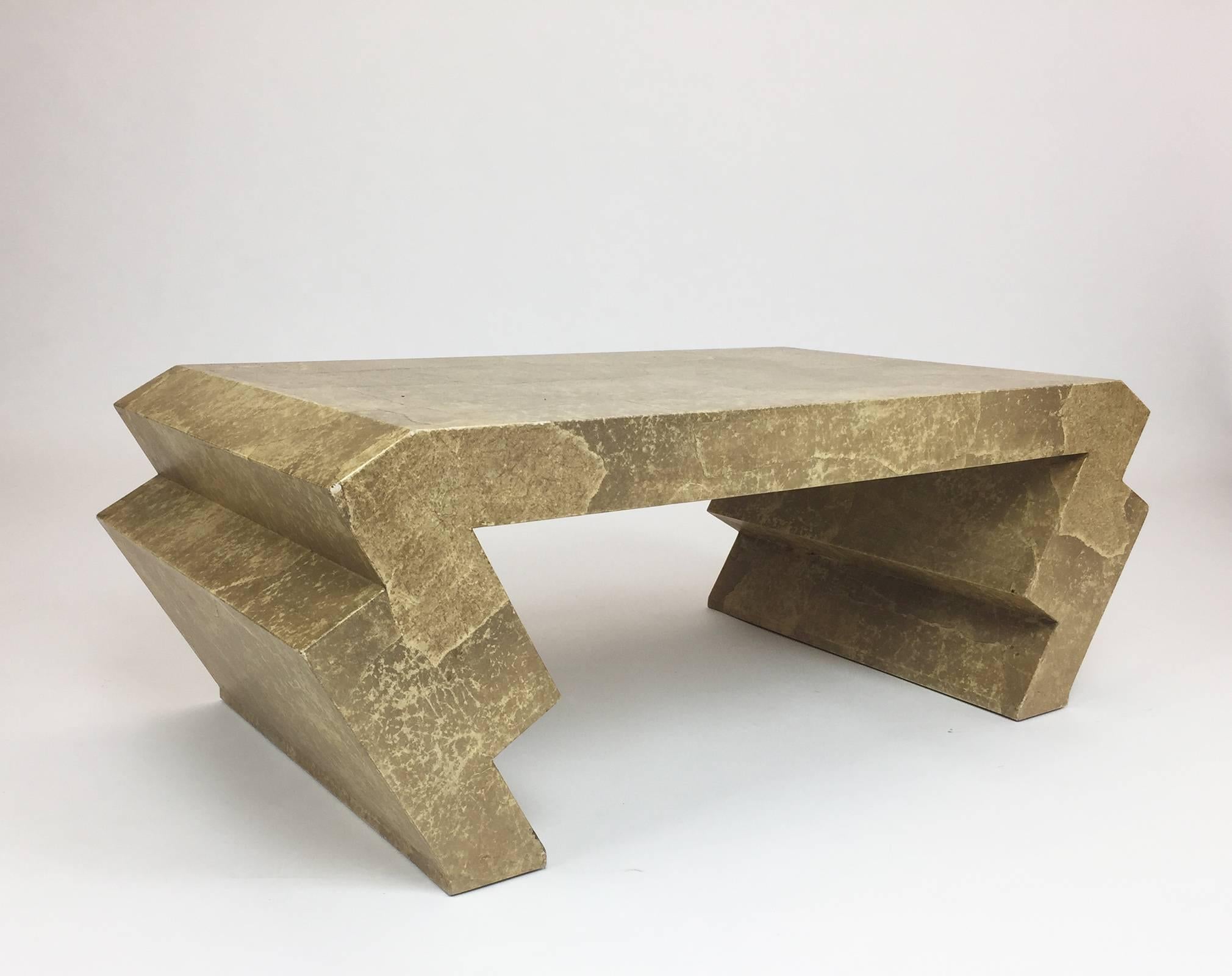 Vintage Postmodern Goatskin Coffee Table with Zig-Zag Legs, 1980s In Good Condition In Los Angeles, CA