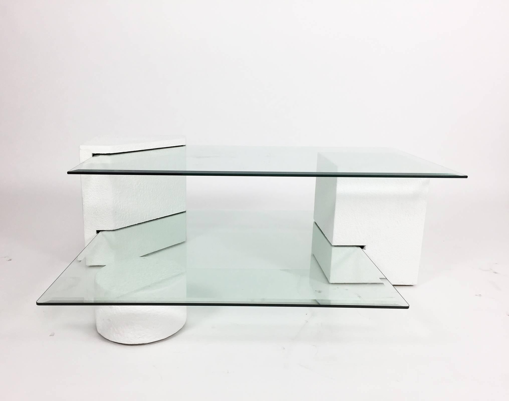 Beveled Post-Modern Geometric Multi-Tiered Coffee Table, 1980s