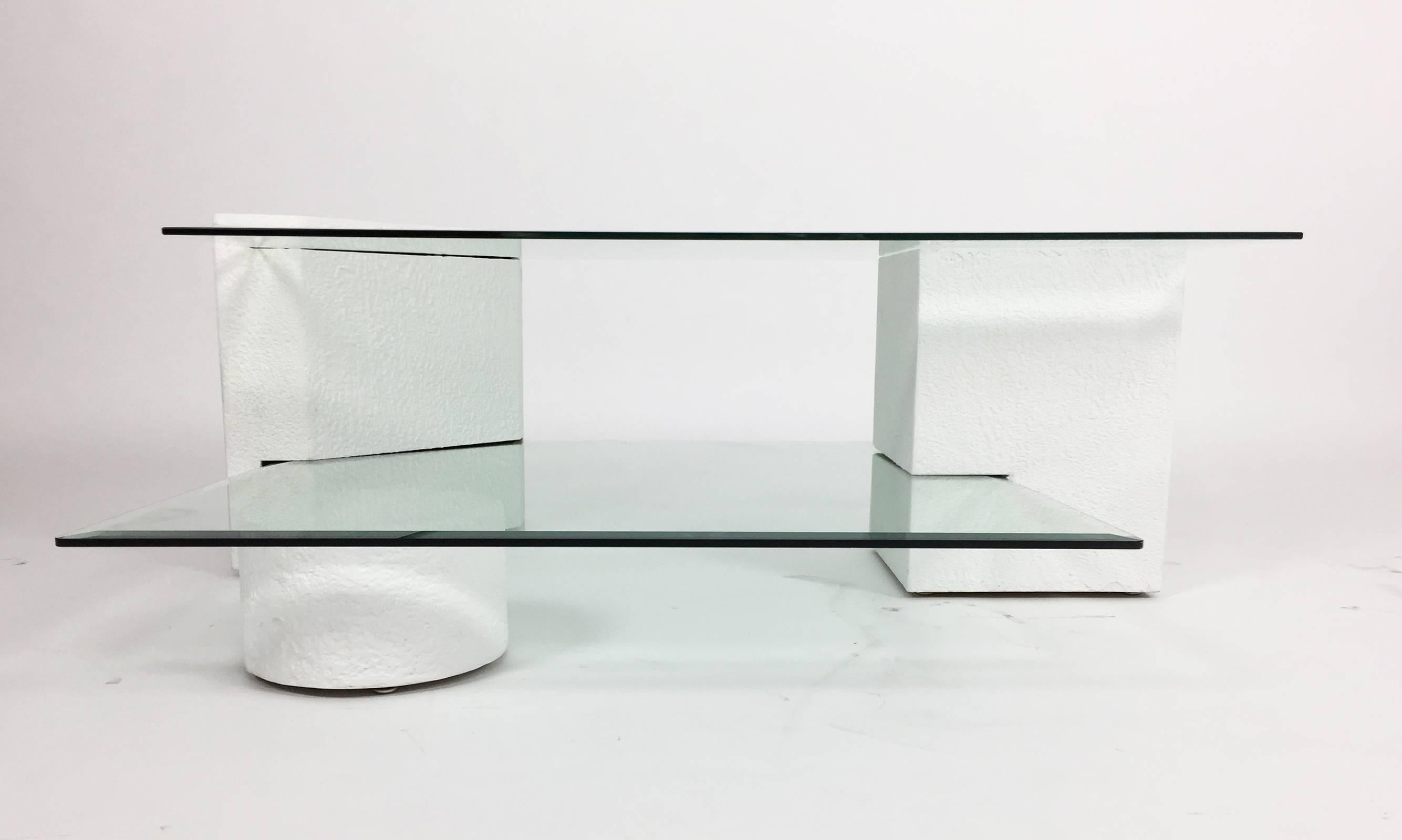 Glass Post-Modern Geometric Multi-Tiered Coffee Table, 1980s