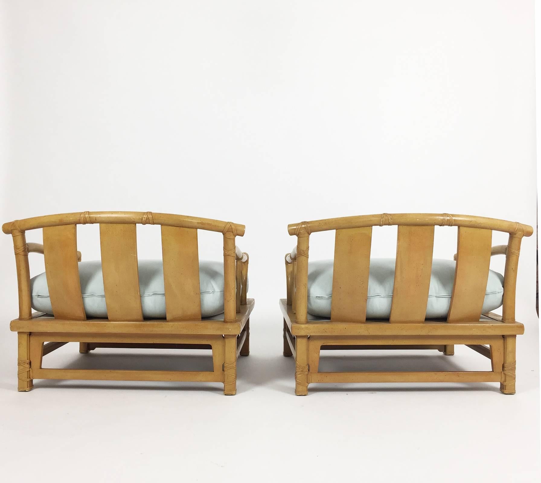 Pair of Yoke Back 'Bamboo' Lounge Chairs and Ottoman by Henredon, 1990s In Good Condition In Los Angeles, CA