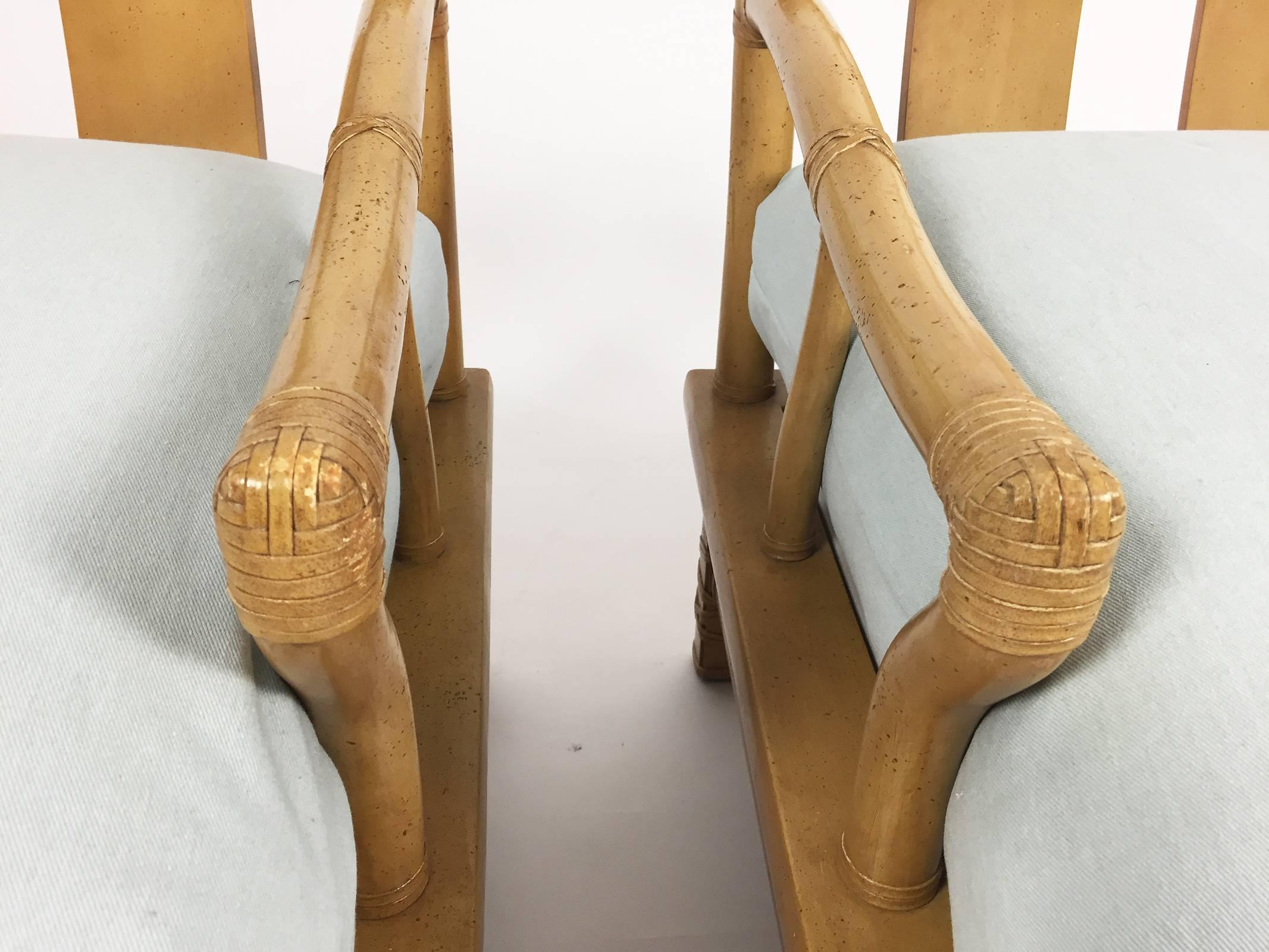 Late 20th Century Pair of Yoke Back 'Bamboo' Lounge Chairs and Ottoman by Henredon, 1990s