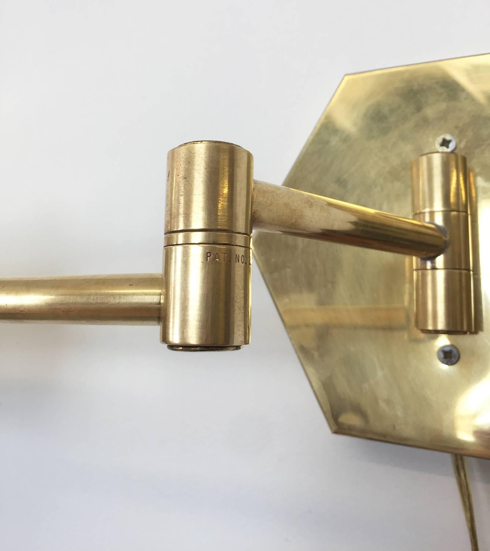 Vintage Articulating Brass Swing Arm Wall Lamp with Faceted Shade, 1970s 1