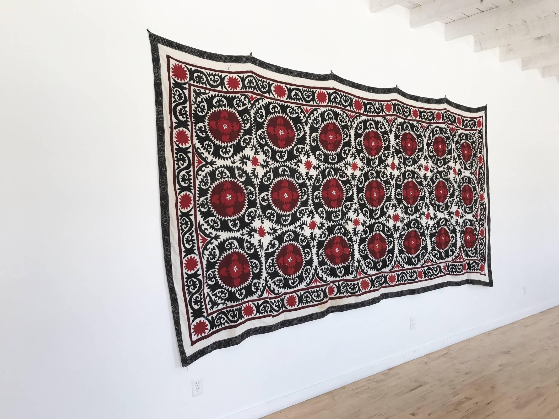 Tribal Monumental Vintage Uzbek Suzani Blanket or Tapestry