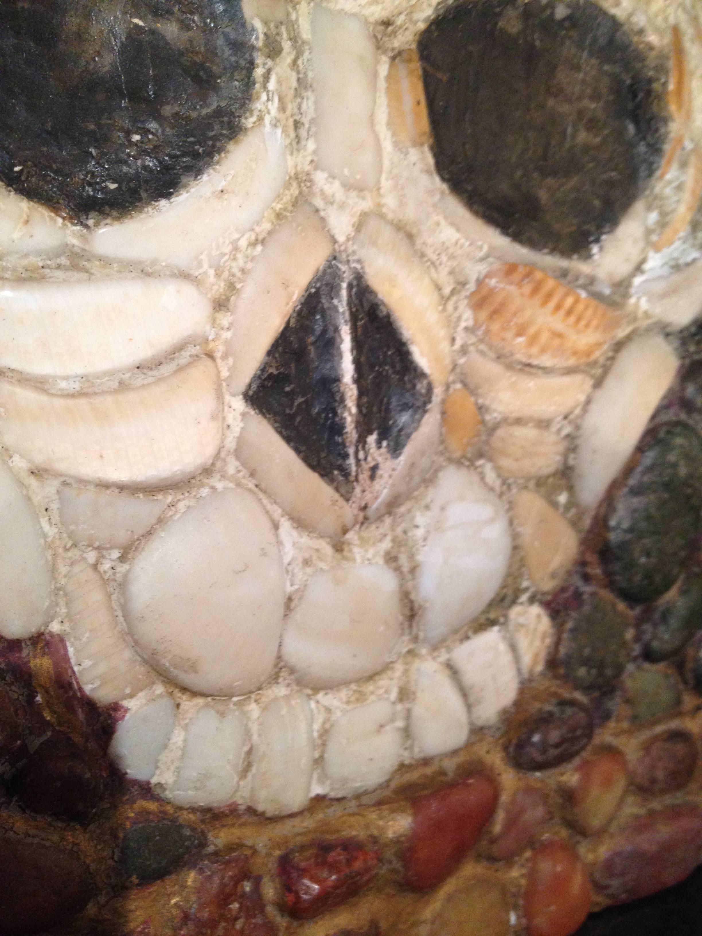 Arts and Crafts Unique Art Grotto Folk Art Skull Made of Shells & Pebbles For Sale