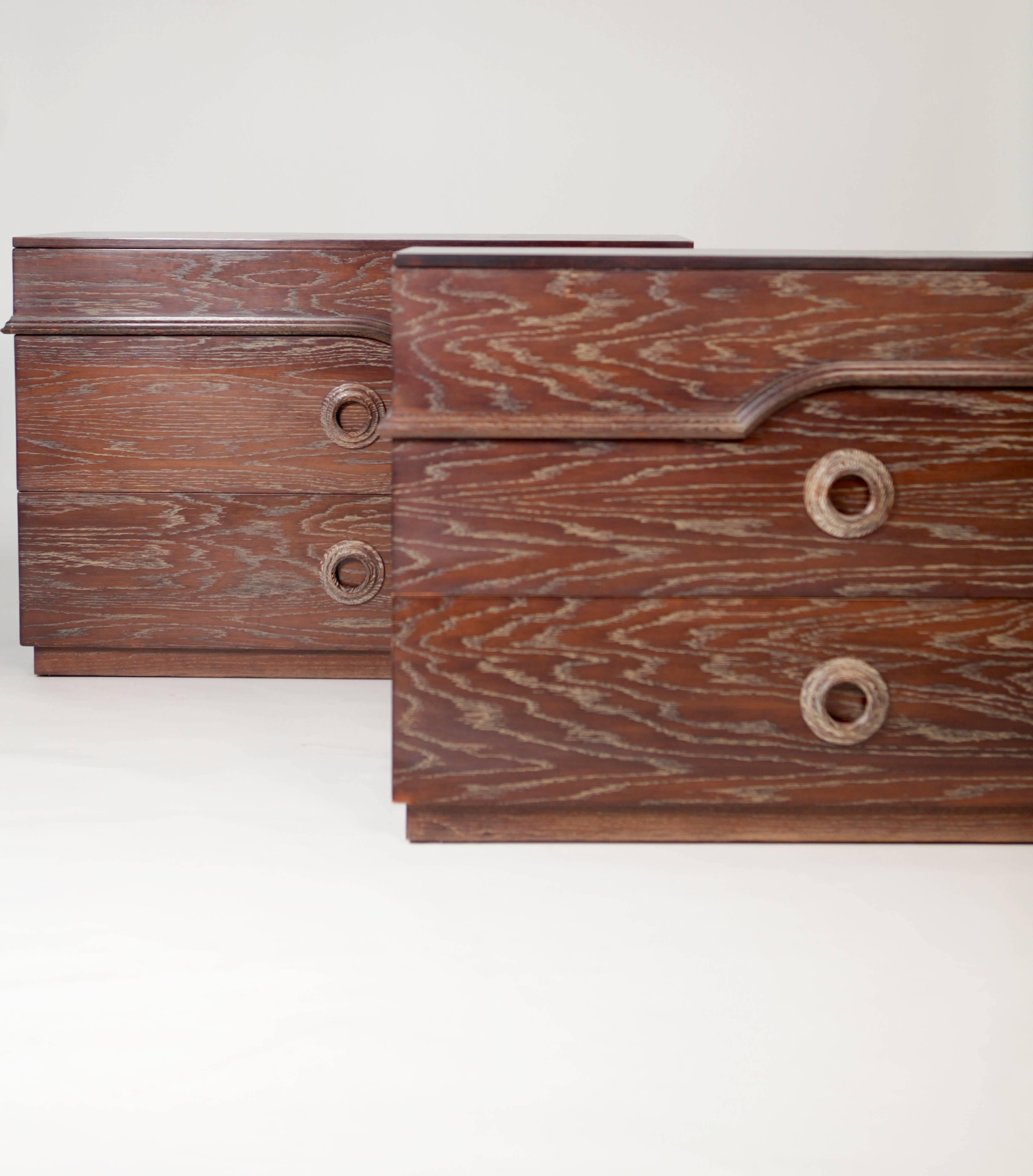 James Mont (1904-1978)
A pair of cerused oak chest of drawers,
circa 1940, each with three drawers,
signed James Mont design.