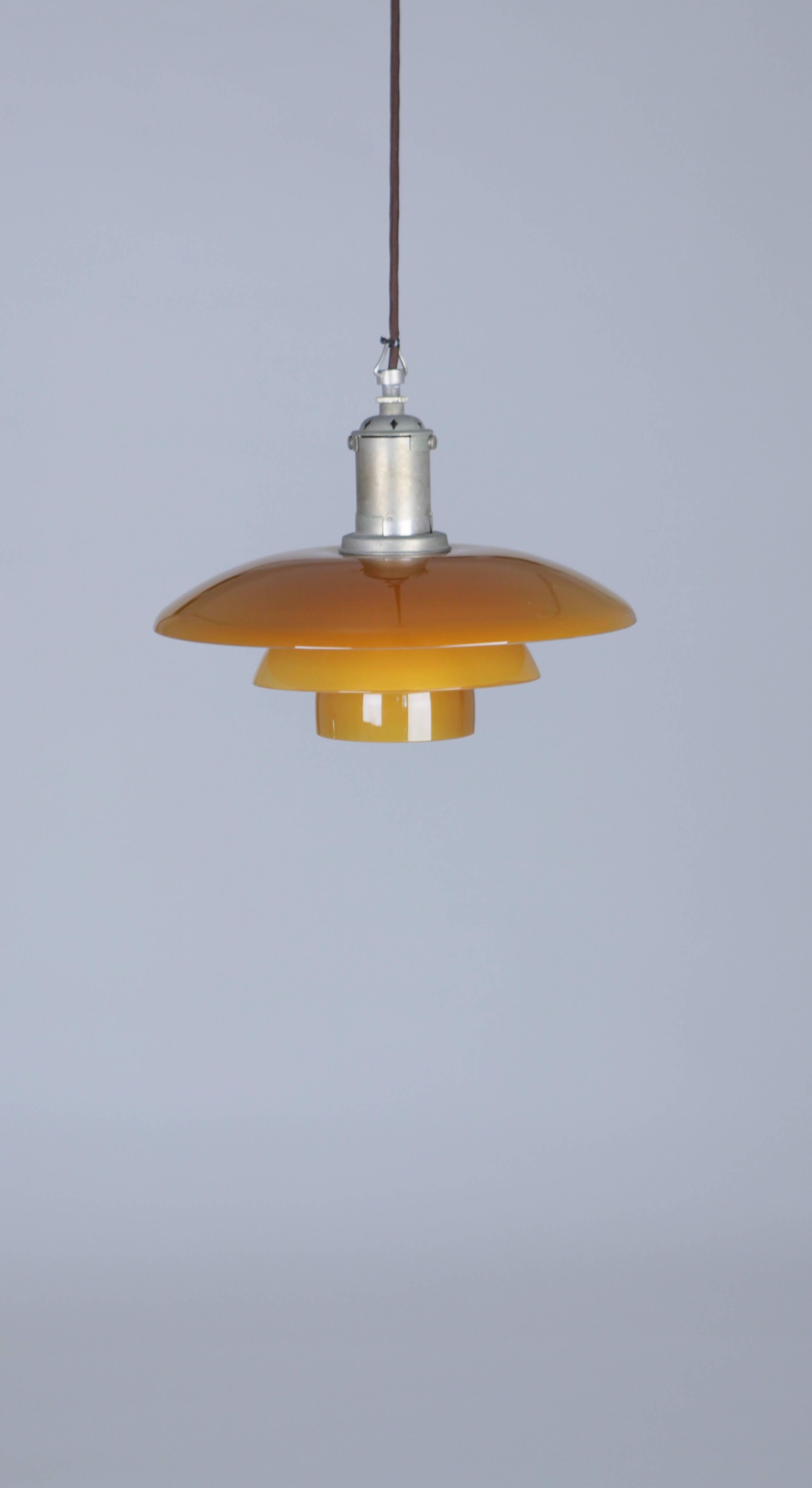 Metal Poul Henninsen, 3 1/2 /3 Amber Colored Glass Pendent Ceiling Light, 1927