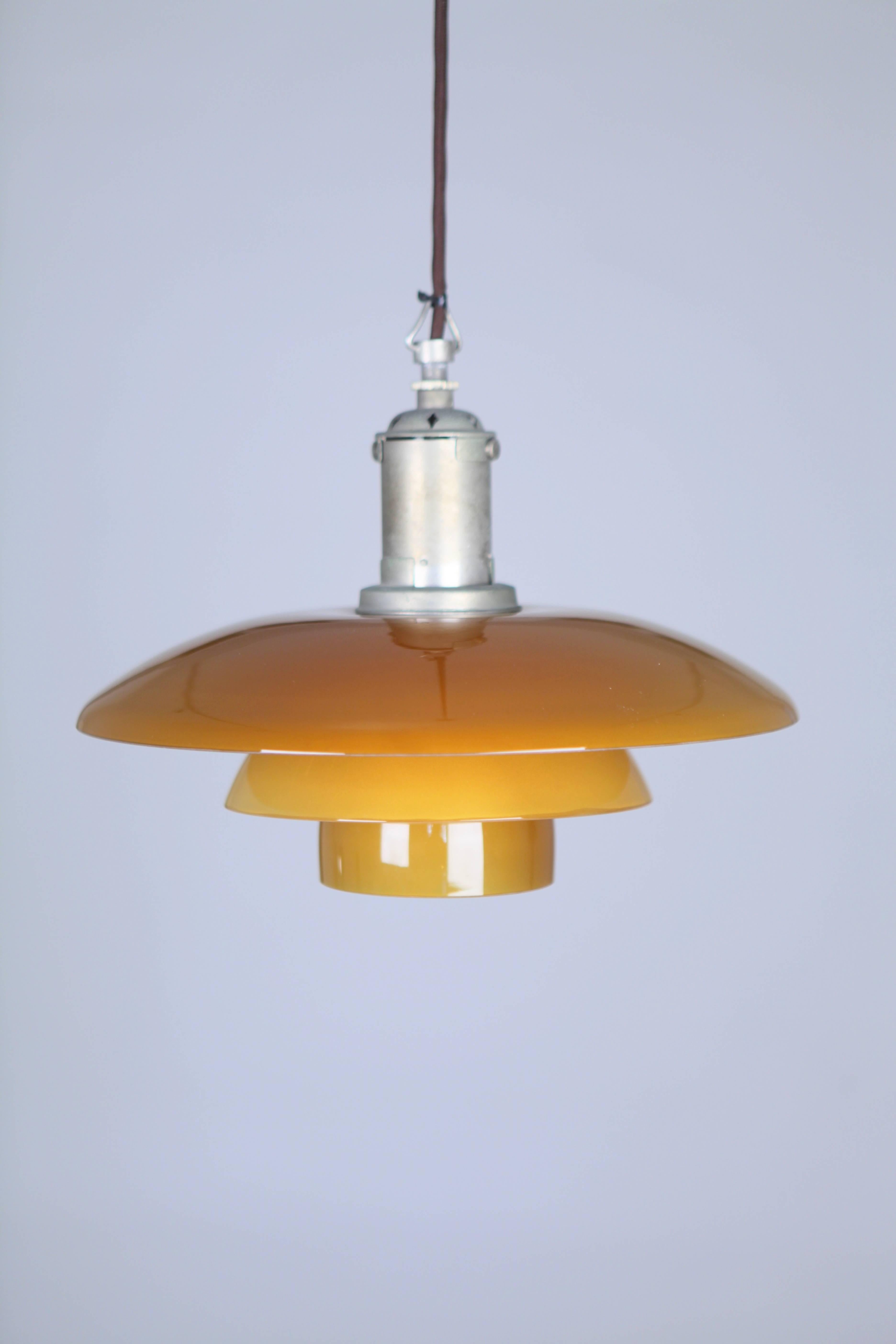 Danish Poul Henninsen, 3 1/2 /3 Amber Colored Glass Pendent Ceiling Light, 1927