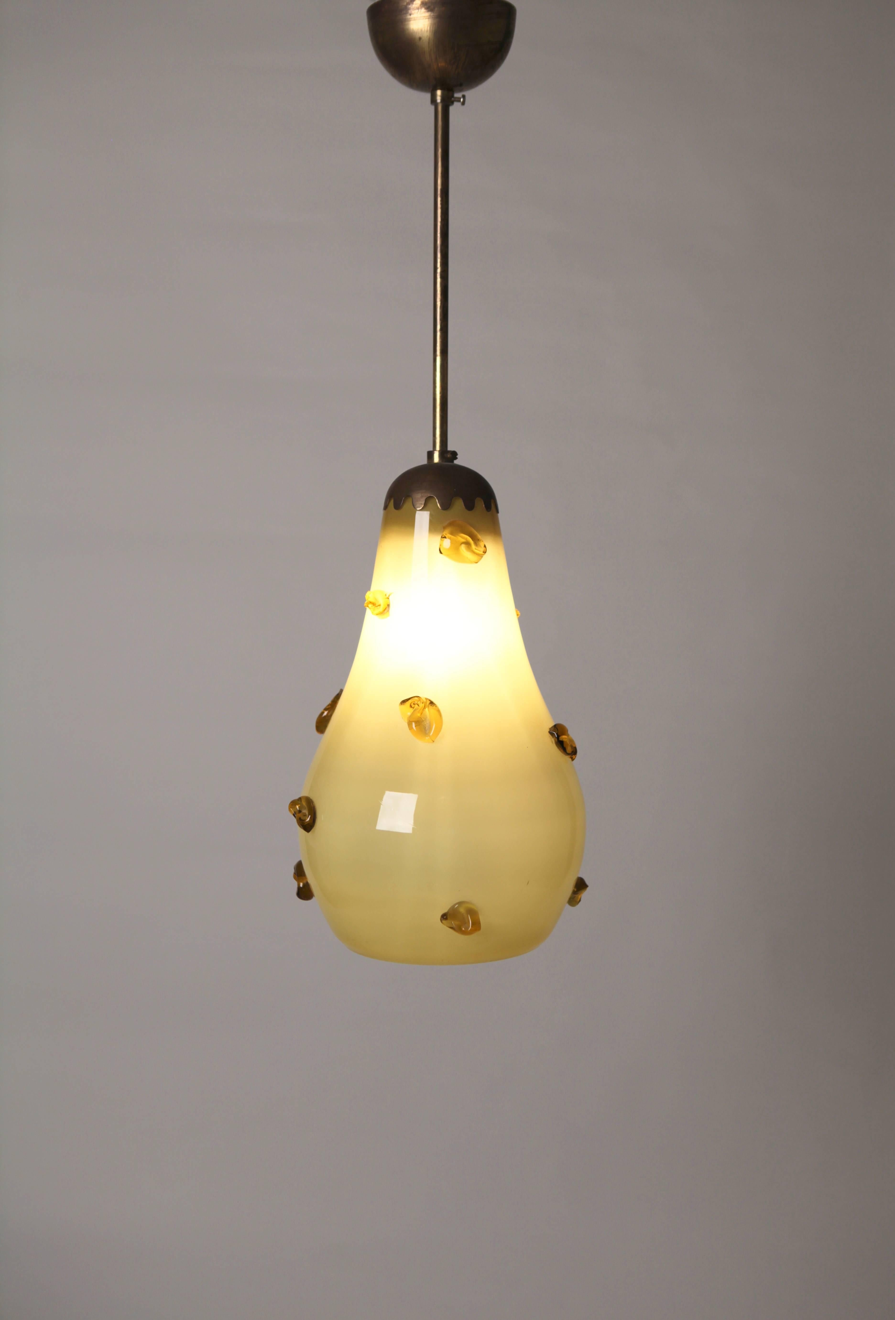 Scandinavian Modern Yellow Cased Glass Ceiling Light in the Style of Paavo Tynell, Finland