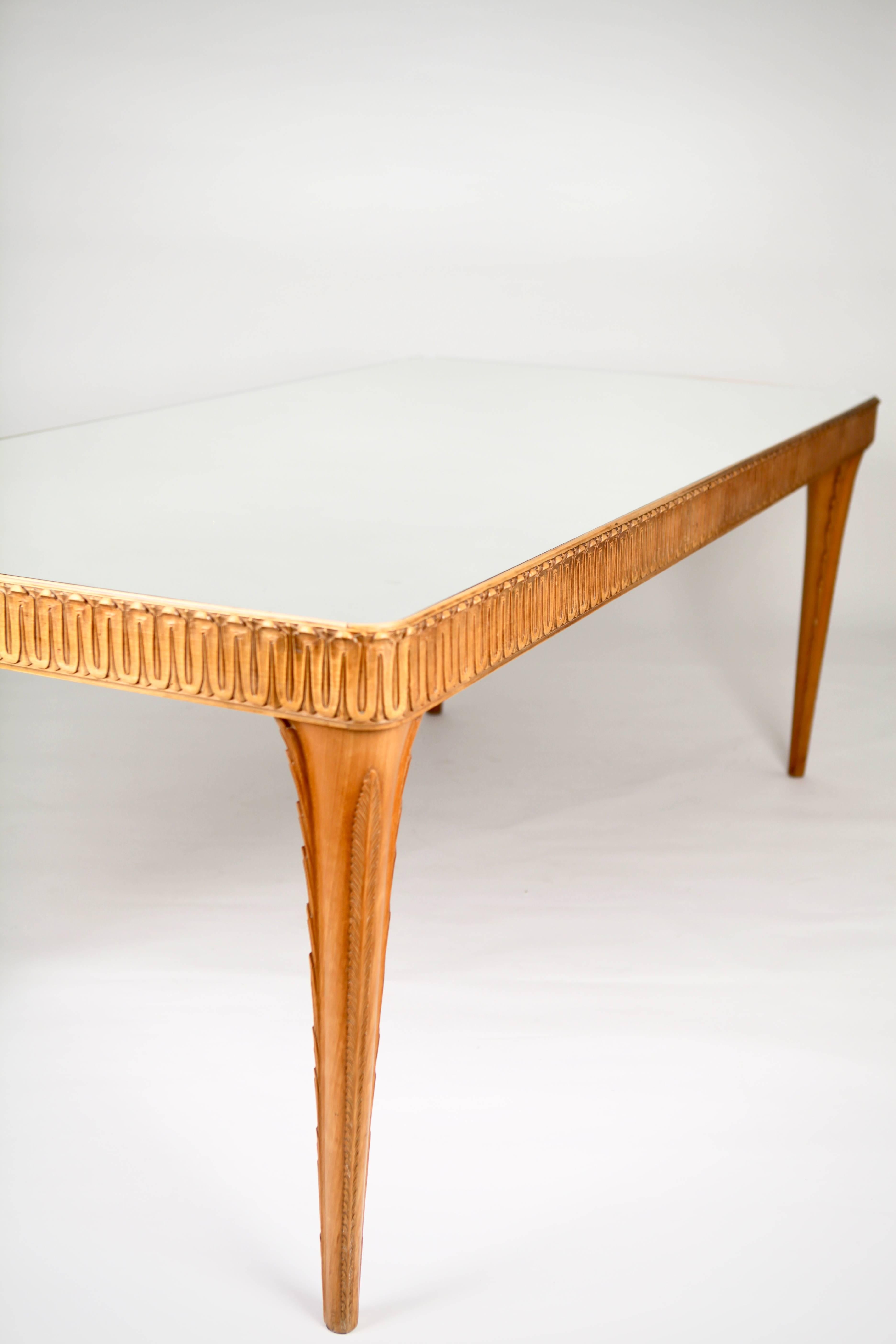 Stained Elegant Italian Carved Beech Dining Table, 1940s