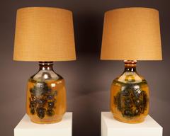Large Pair of Glazed Ceramic Table Lamps, 1957