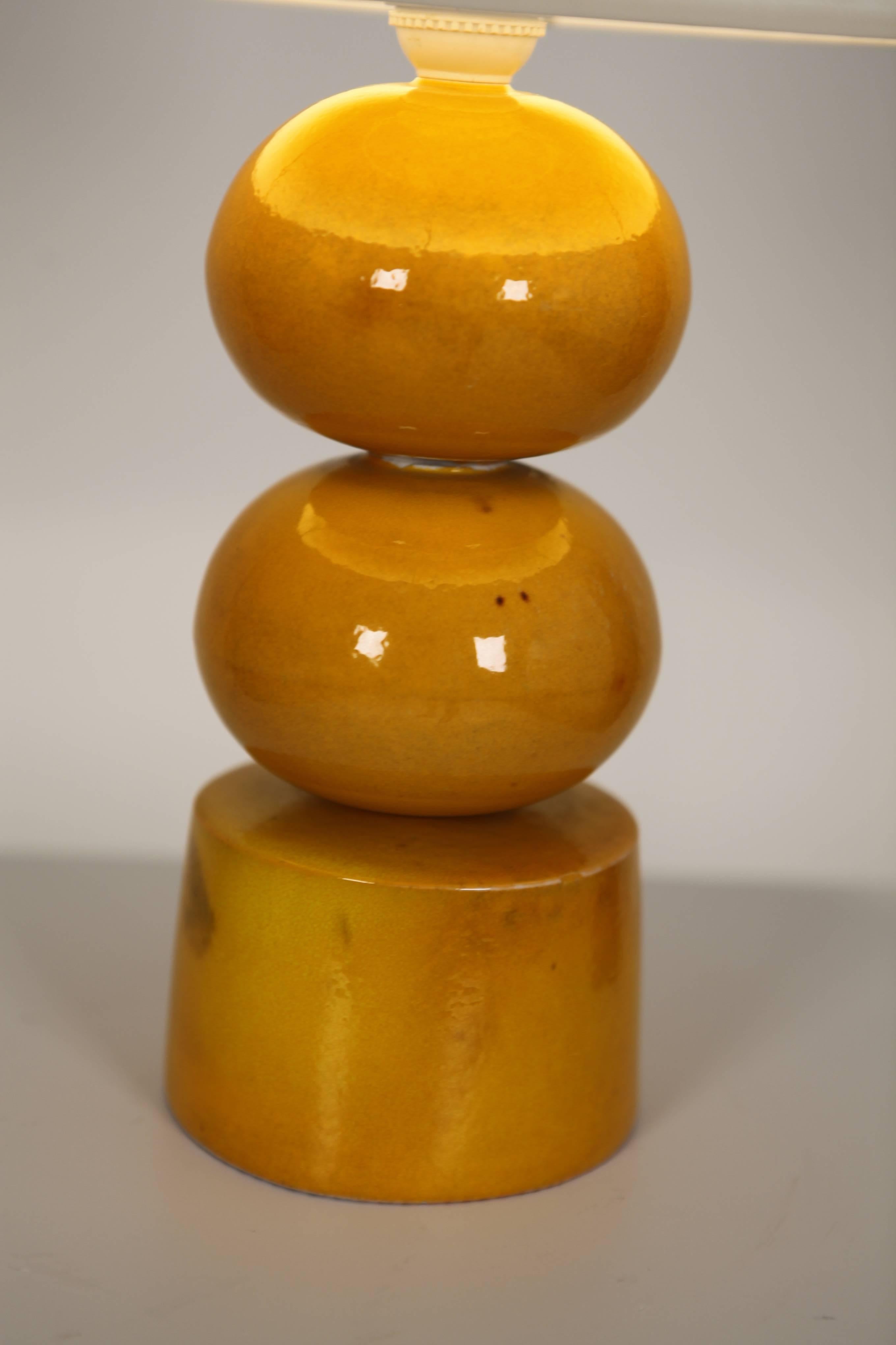 Gustavsberg Table Lamp, Yellow Glazed Stoneware, Sweden, 1970s In Excellent Condition In Berlin, DE