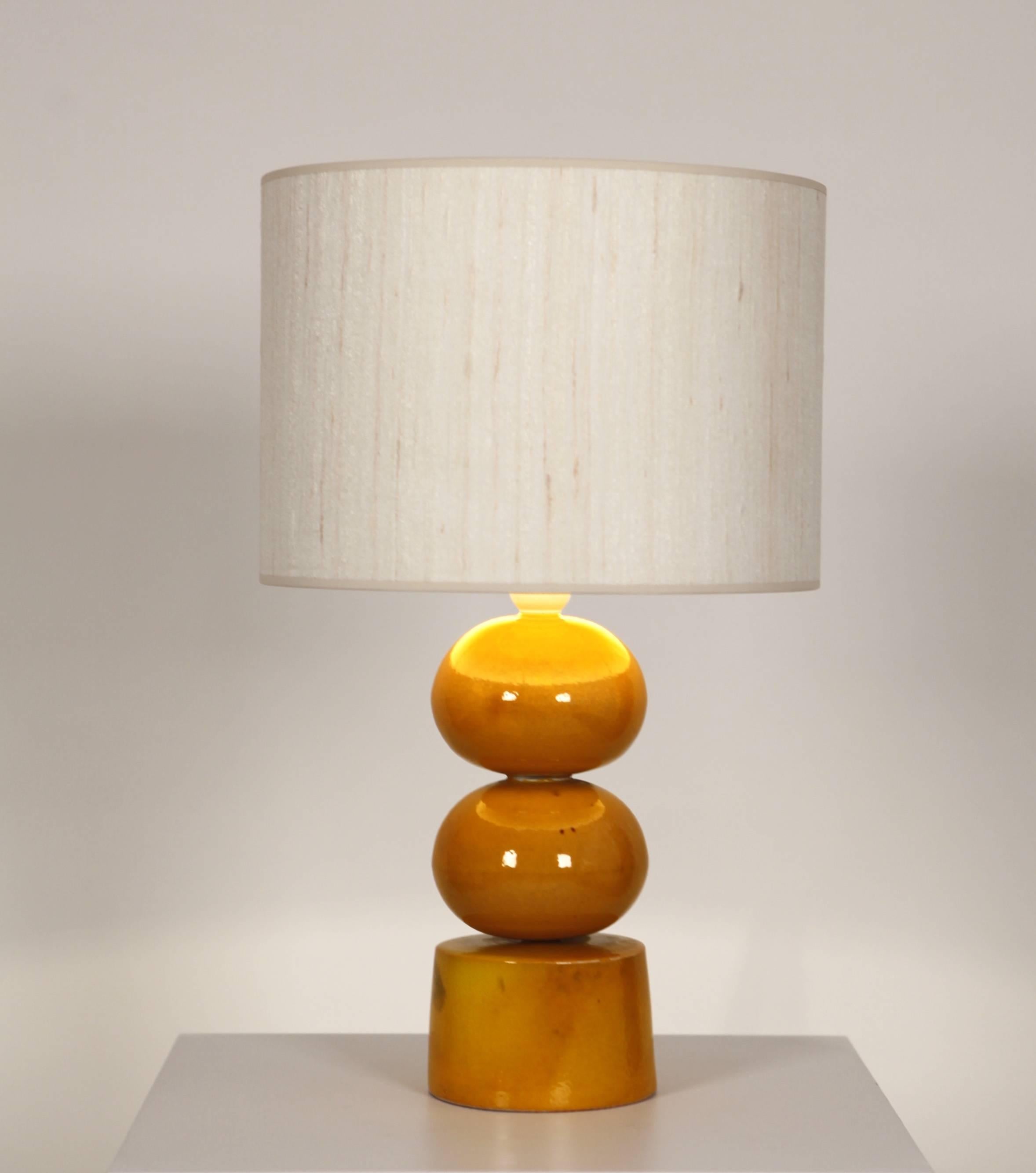 Scandinavian Modern Gustavsberg Table Lamp, Yellow Glazed Stoneware, Sweden, 1970s