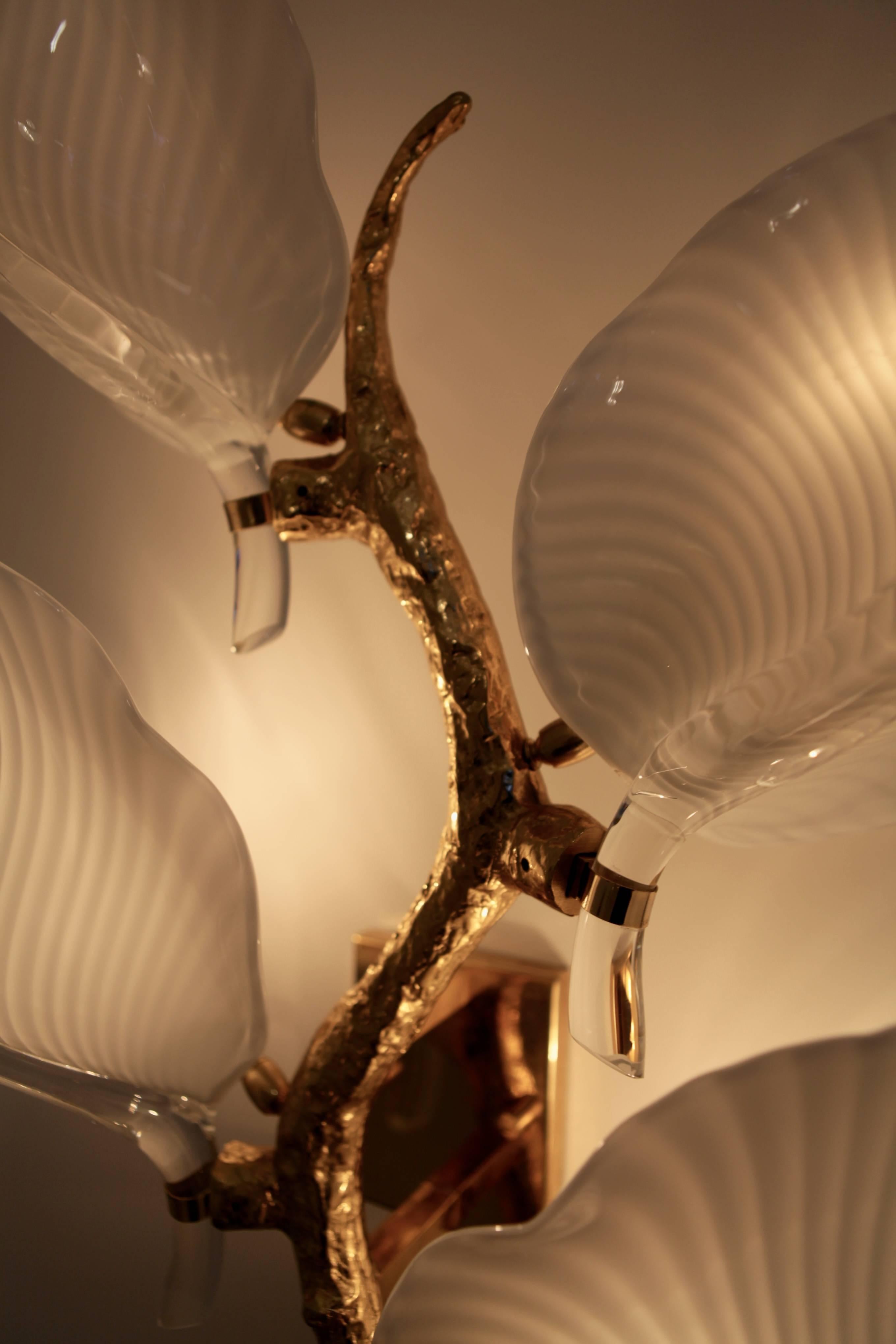 Italian Barovier & Toso, Large Sconces in Brass and Murano Glass