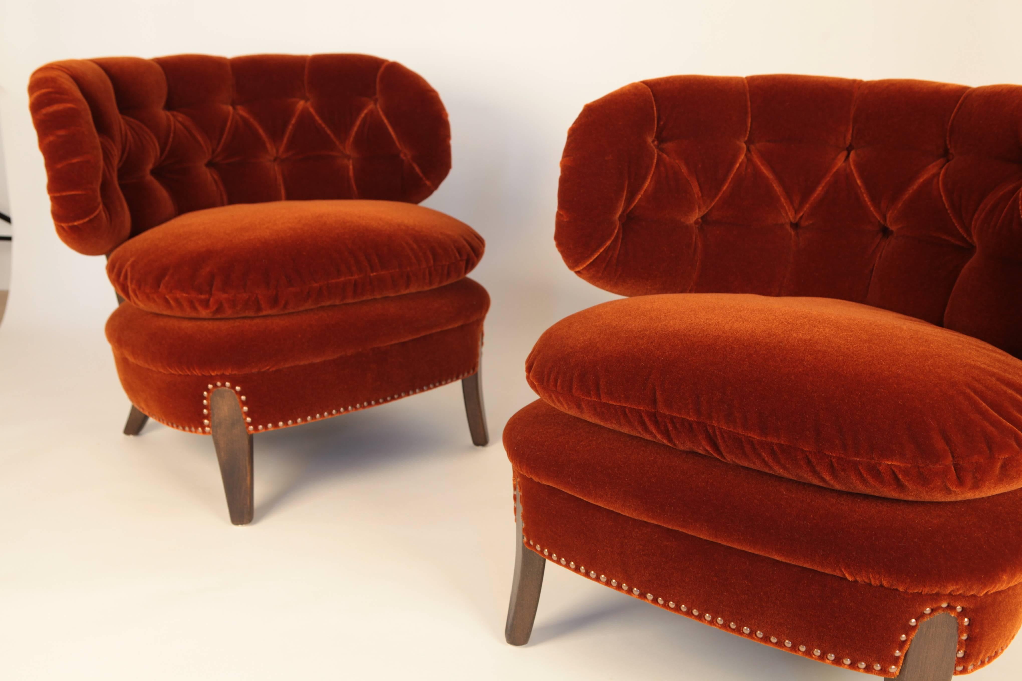 Mohair Otto Schulz, Pair of Cocktail Chairs, 1940s