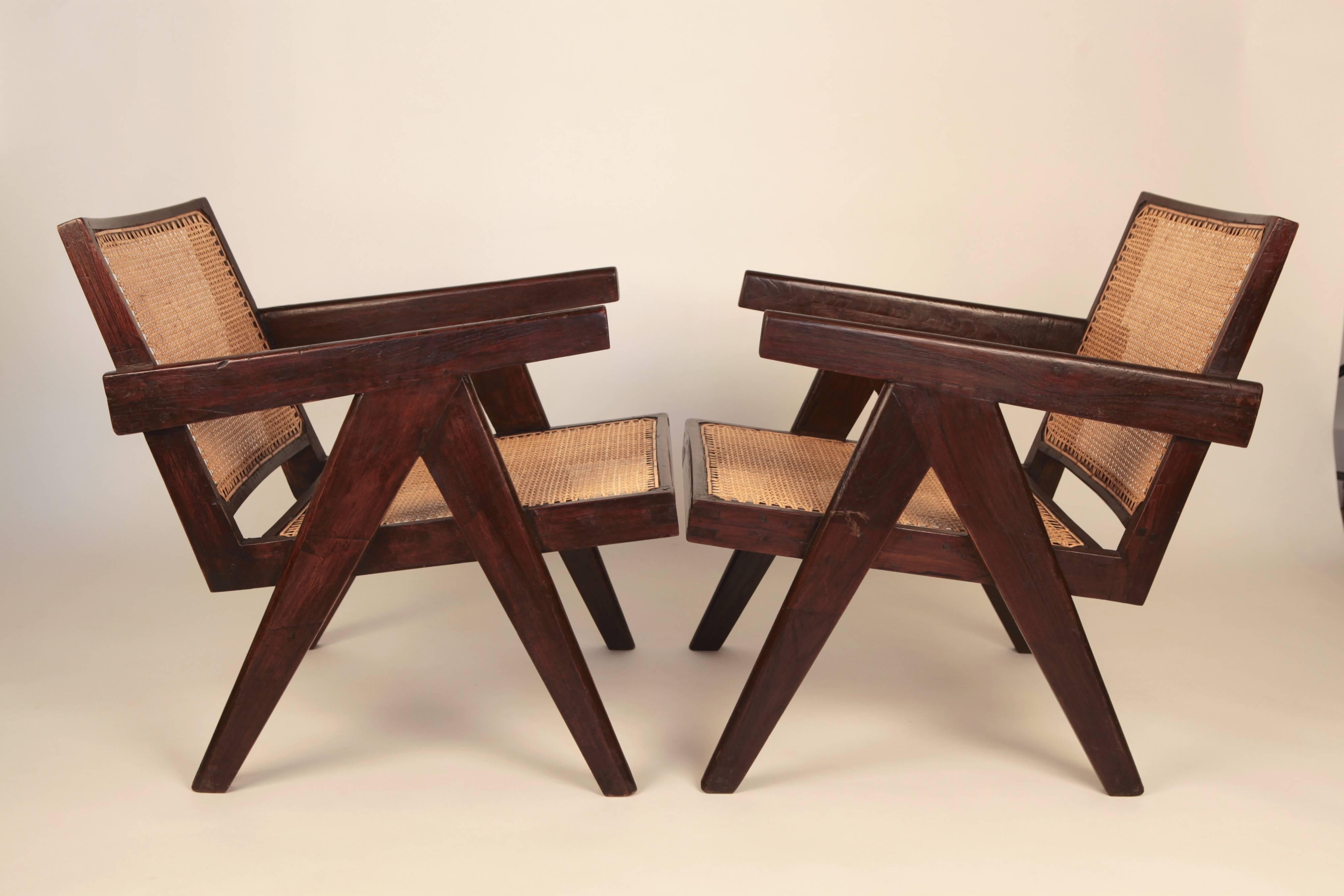 Stained Pierre Jeanneret, Pair of Easy Armchairs, Chandigarh, India, 1955