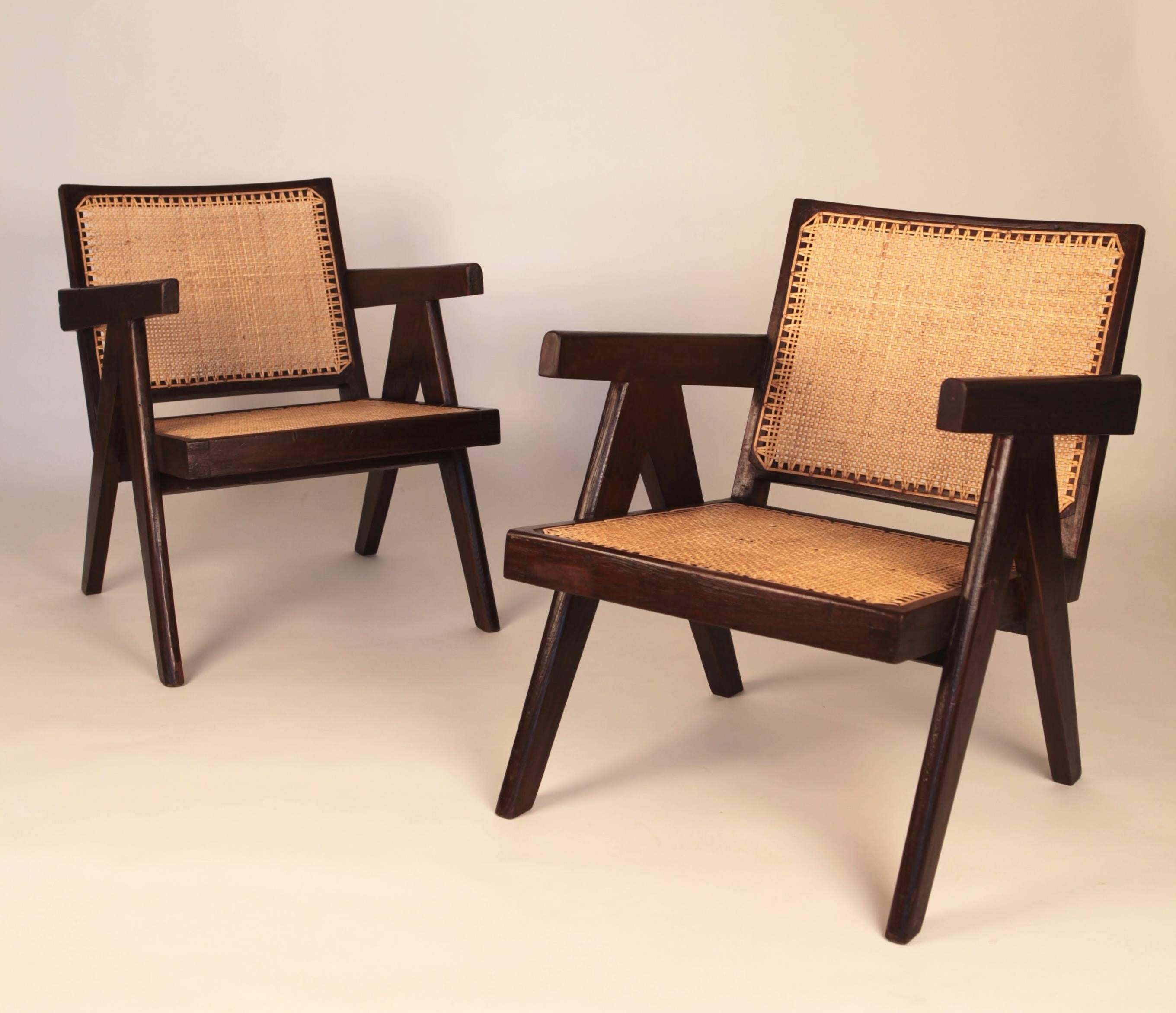 Mid-20th Century Pierre Jeanneret, Pair of Easy Armchairs, Chandigarh, India, 1955