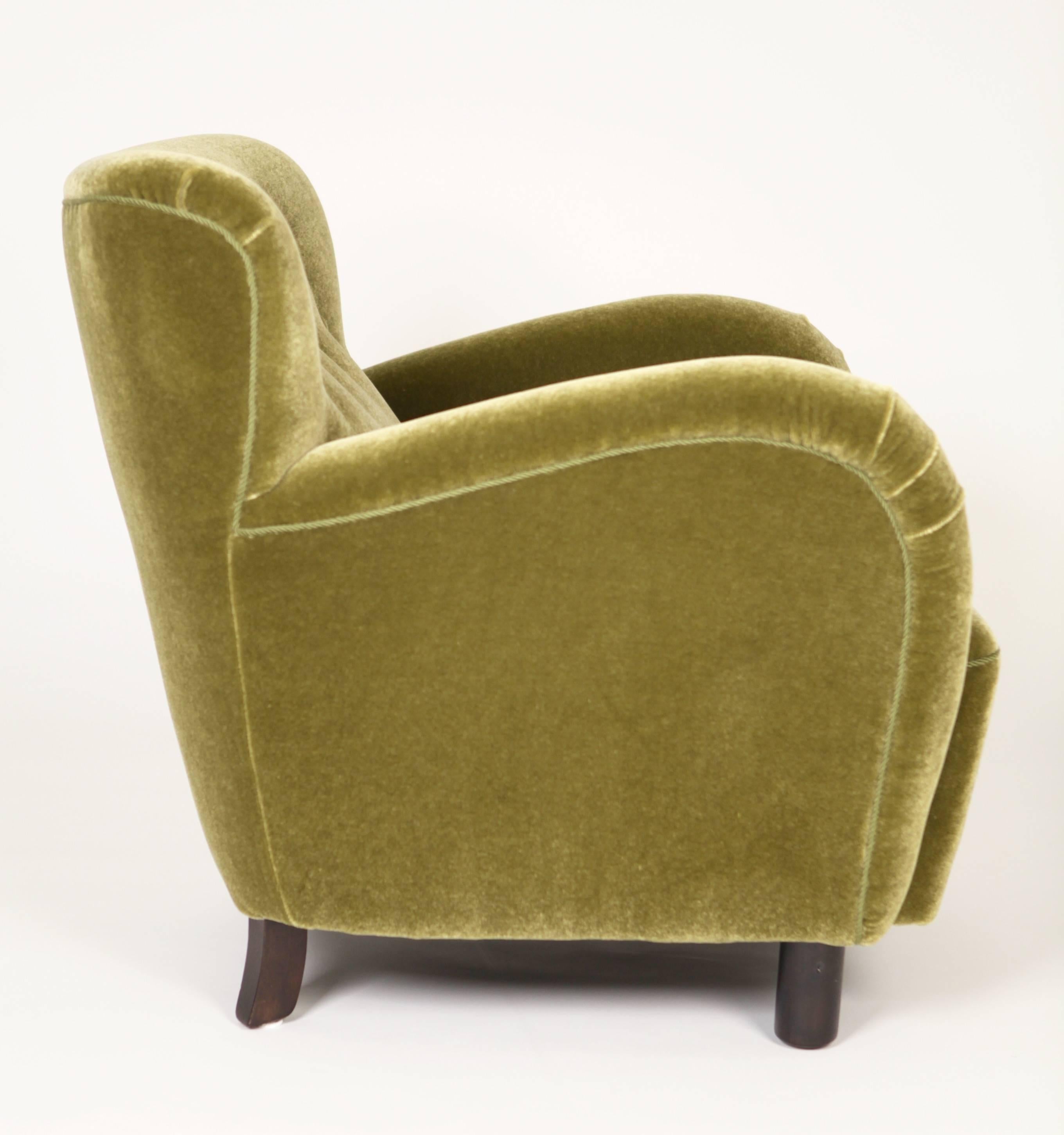 Armchair, attributed to Flemming Lassen, Denmark, 1930s-1940s

Reupholstered in green mohair.