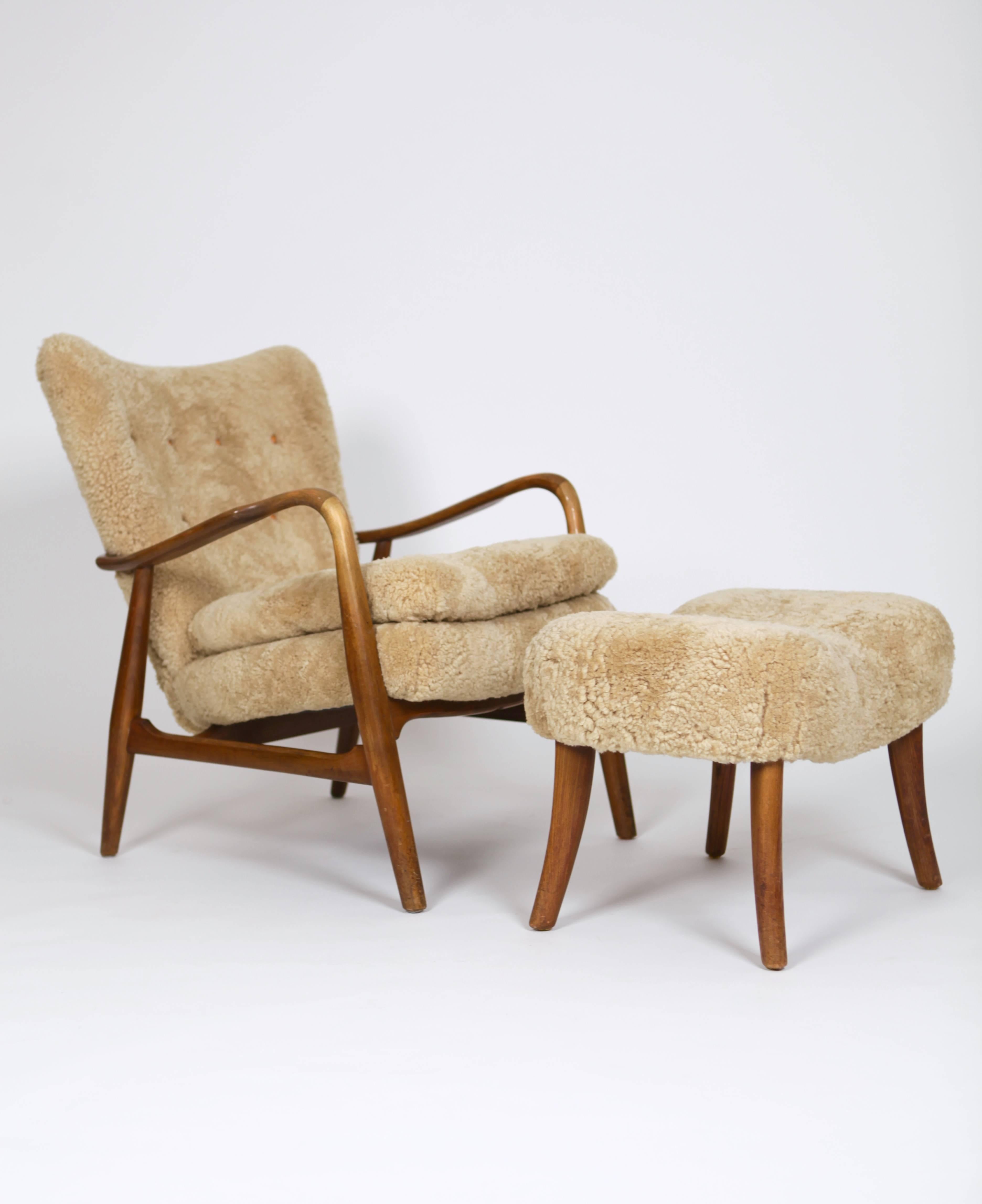 Danish Pair of Rare Easy Chairs with Footstool by Acton Schubell & Ib Madsen