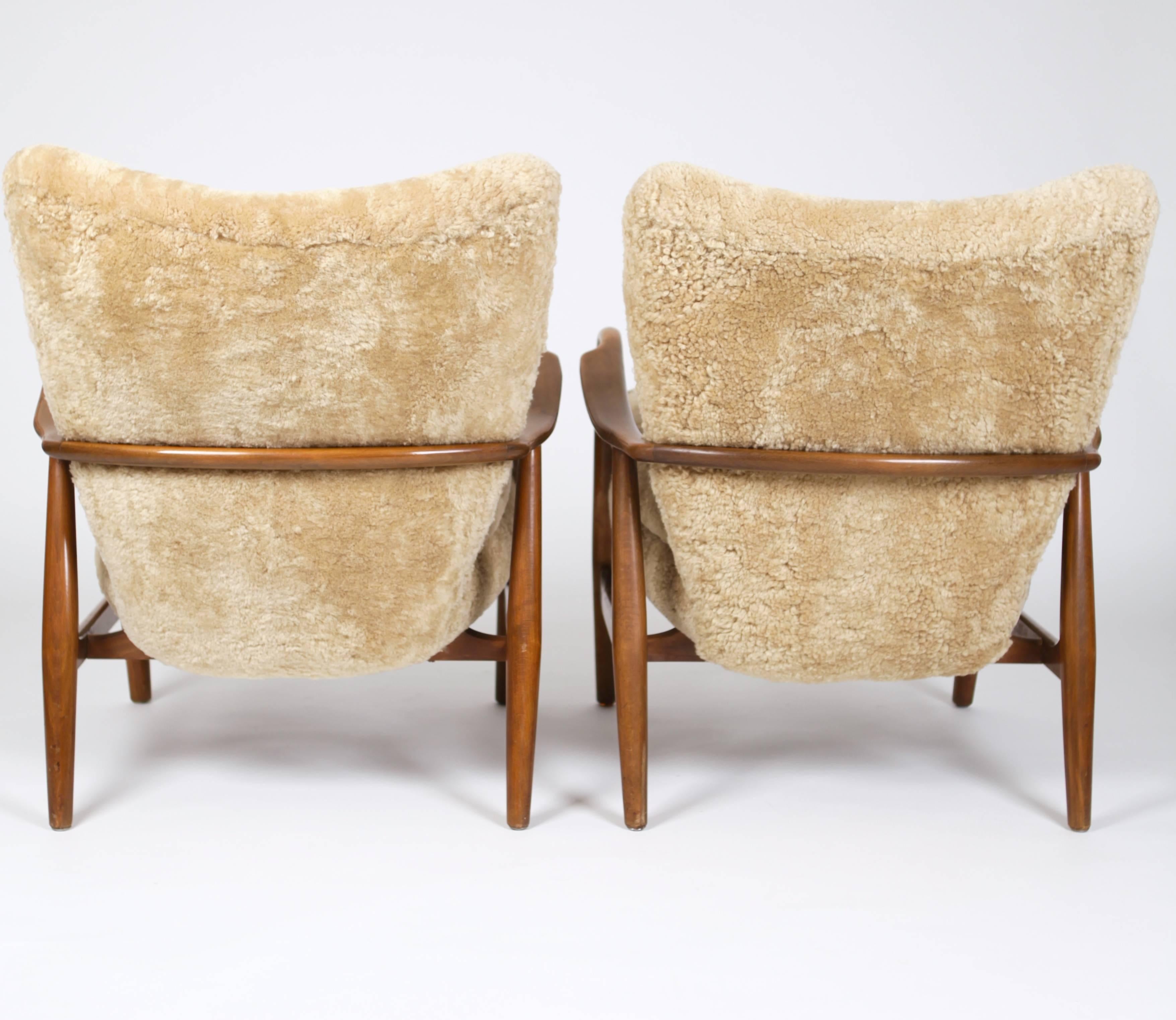 Pair of Rare Easy Chairs with Footstool by Acton Schubell & Ib Madsen 1