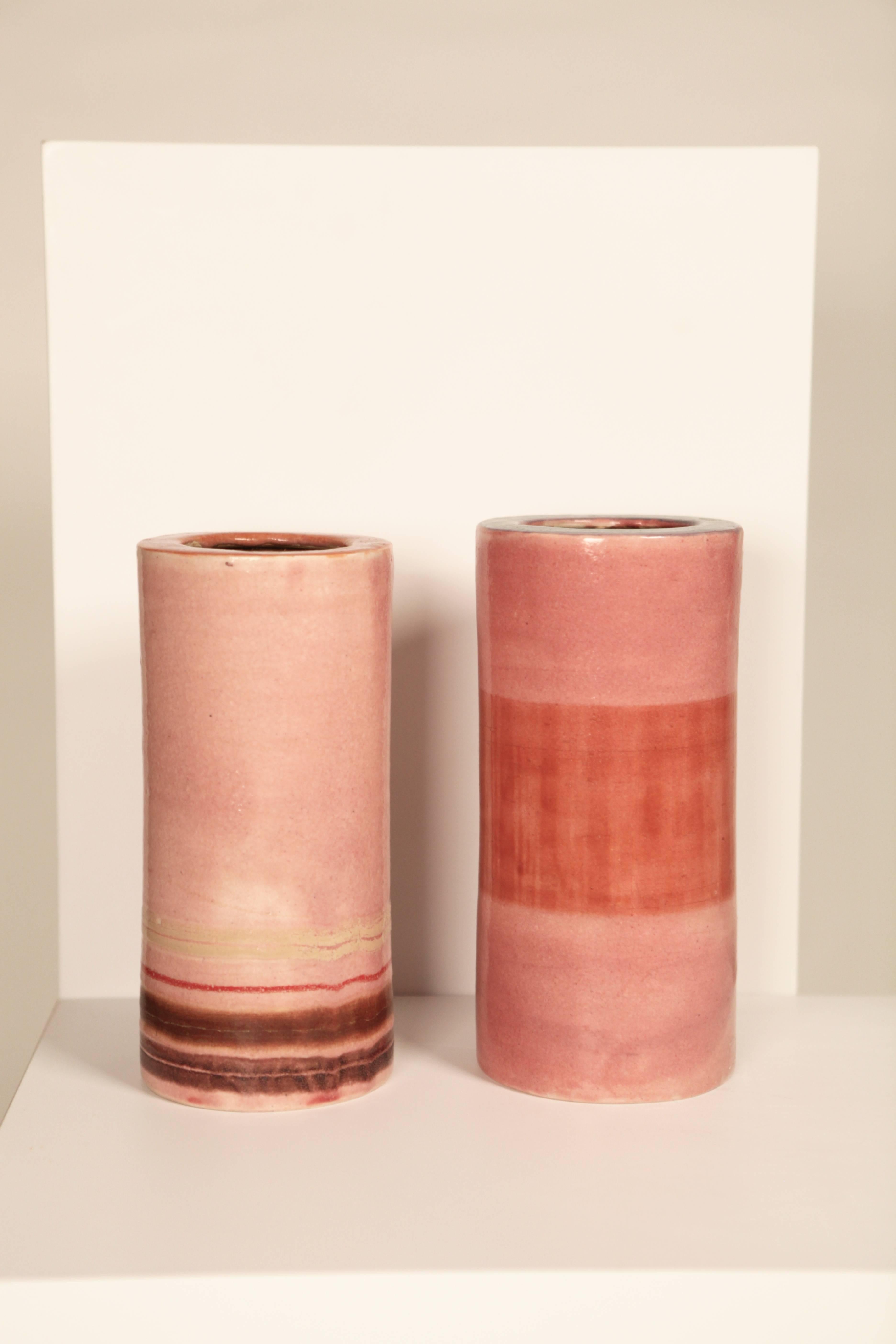 Bruno Gambone (*1936)
Two Vases, ceramic glazed
Limited Edition
created in 1969 and 1979
Italy 
signed Gambone, Italy to underside
left: H26cm x dia. 12cm
right:H35cm x dia. 13cm