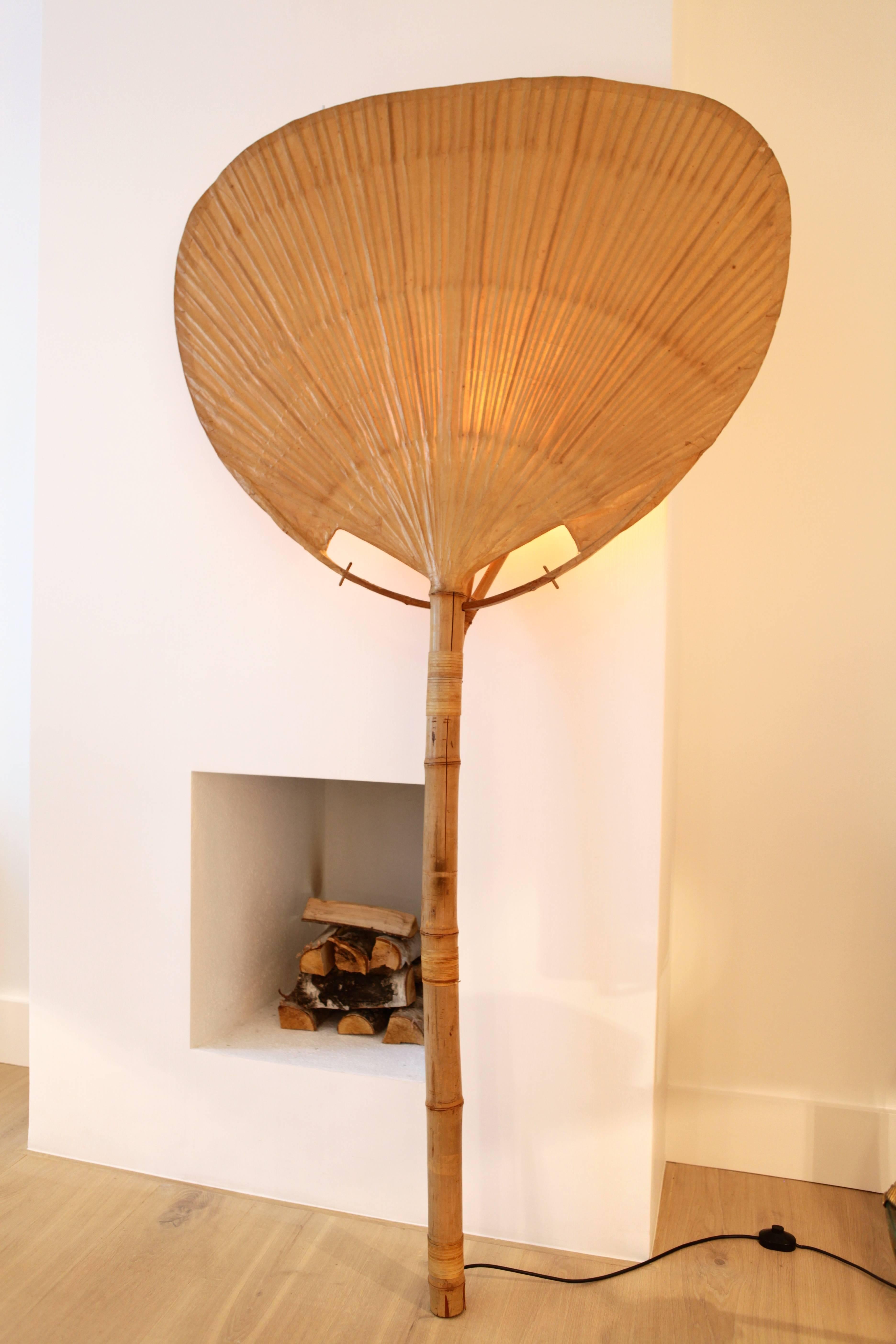 Ingo Maurer, Uchiwa I, floor lamp,
1973, designed by Ingo Maurer, signed M Design, Munich
Bamboo, rice paper
original large size.
Lit: Ingo Mauer: Making Light. pg. 64 / 249.