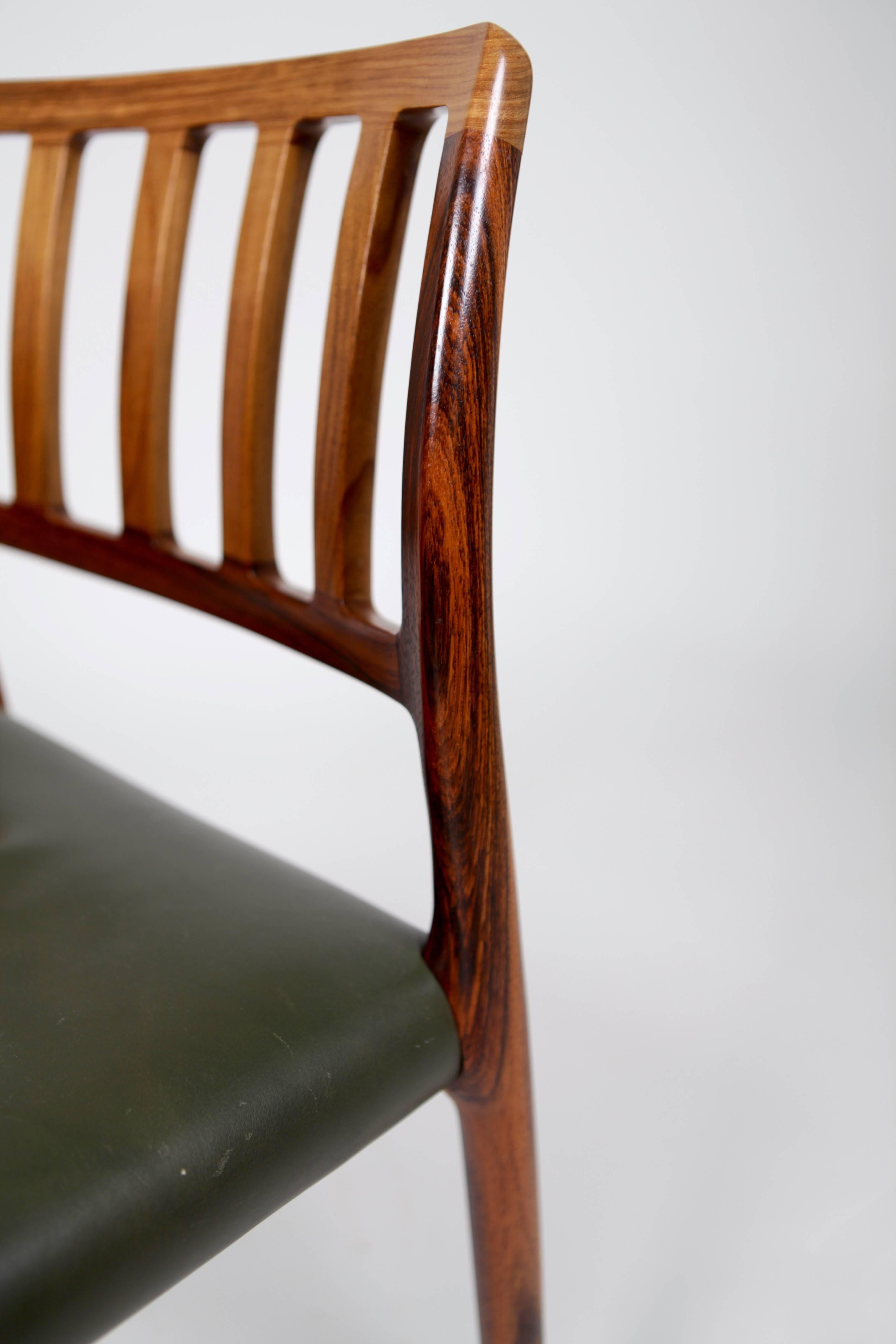 Leather Niels O. Møller, Set of Six East Indian Rosewood Dining Chairs