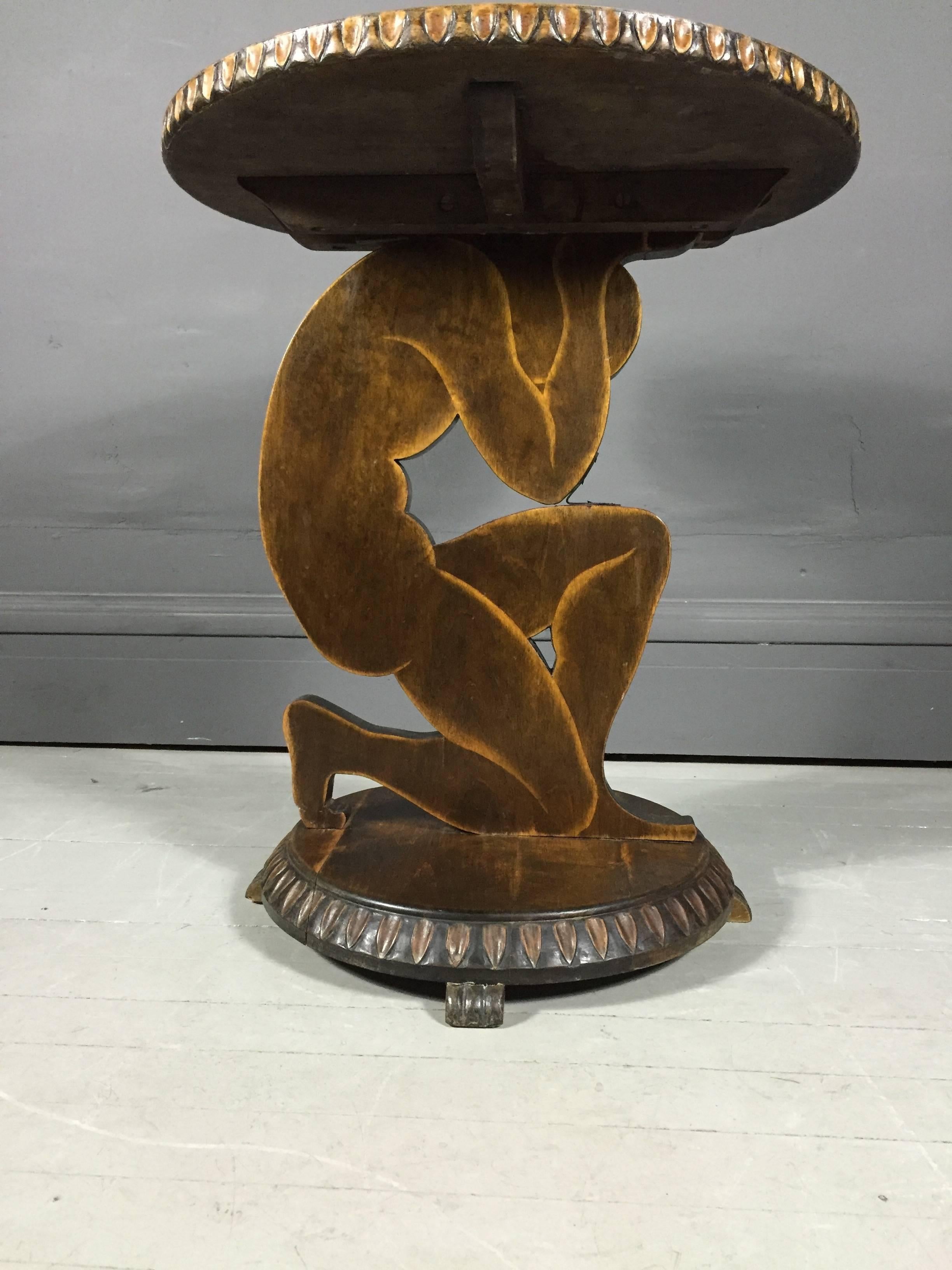 Art Deco Side Table, Figural Carved Birch, France, 1920s In Good Condition In Hudson, NY