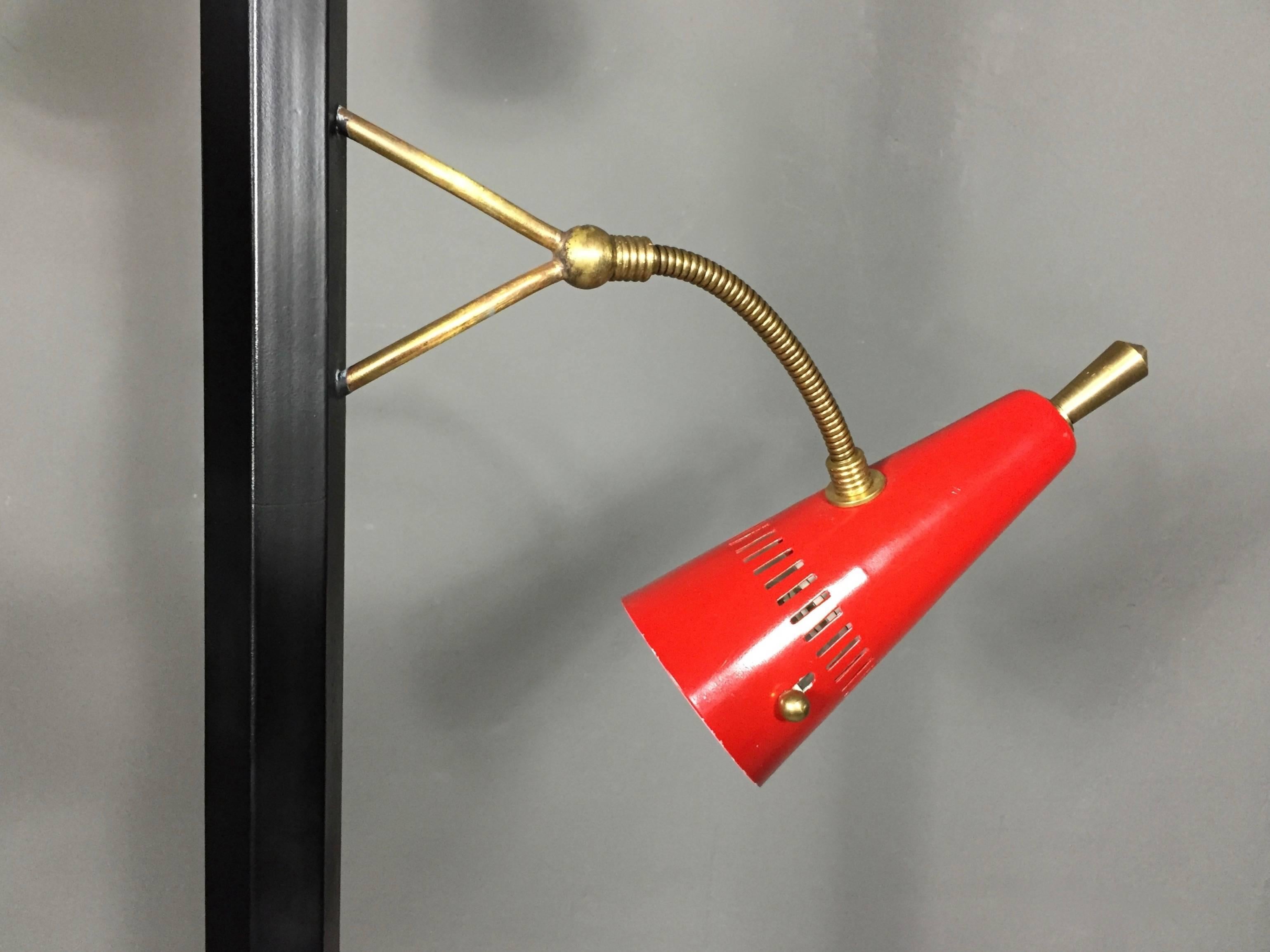 Three-Shade Enameled Metal, Brass and Marble Floor Lamp, Italy, circa 1970 In Good Condition For Sale In Hudson, NY