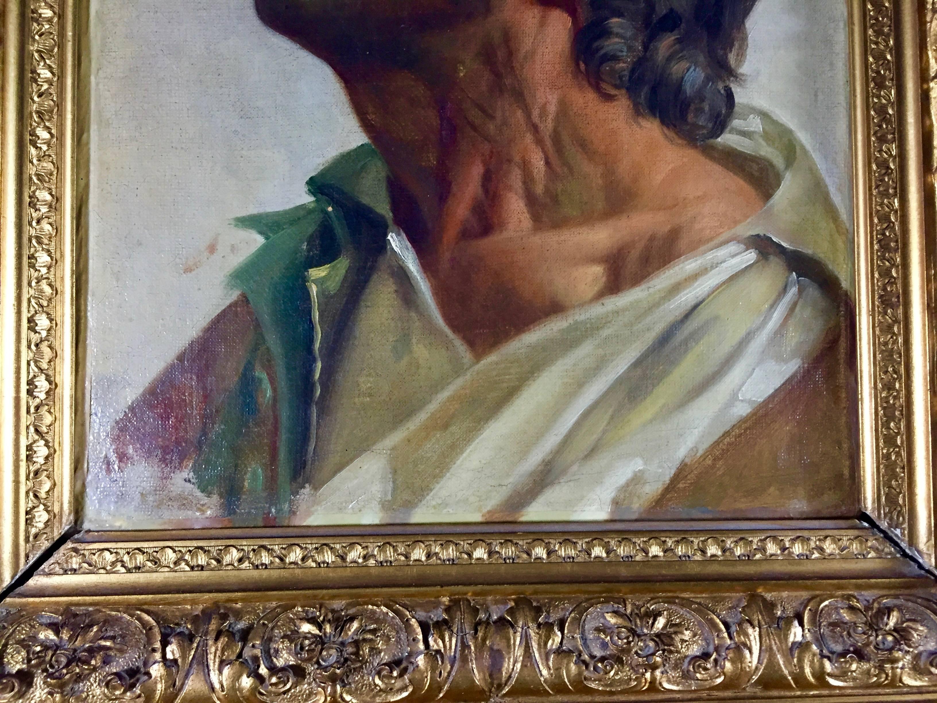 Male Profile Portrait in Gilt Frame, Oil on Canvas, Unsigned, 19th Century In Good Condition In Hudson, NY