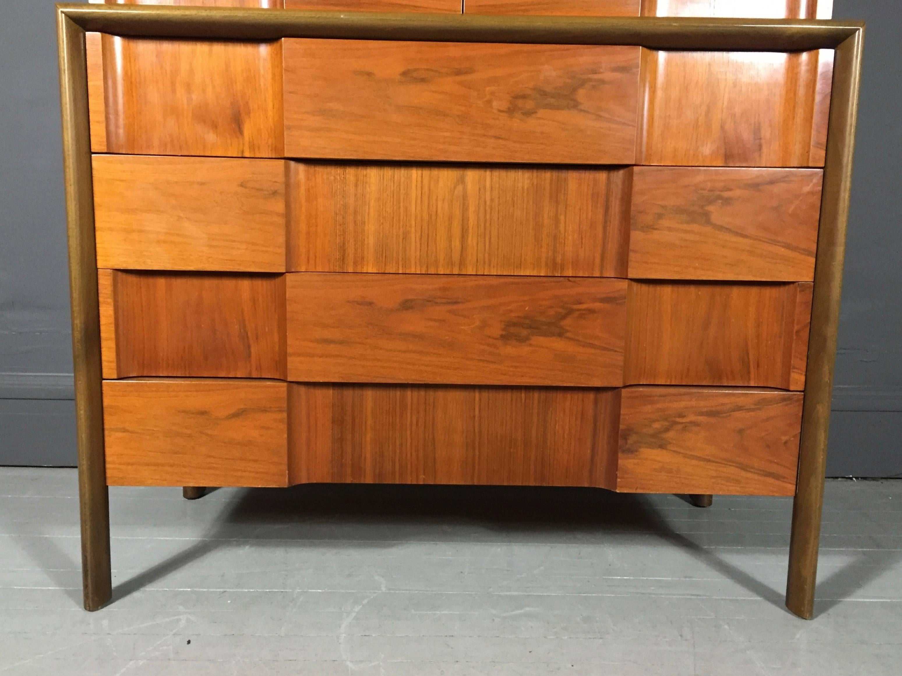 Swedish Edmond J. Spence Tall Chest, Walnut and Carved Beech, Sweden, 1950s