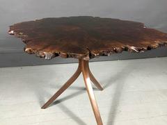 Live-Edge Claro Walnut Coffee Table, Steambent Base, Daniel Oates, USA