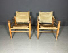 Pair of Børge Mogensen Leather and Oak Safari Chairs, Denmark, 1960s