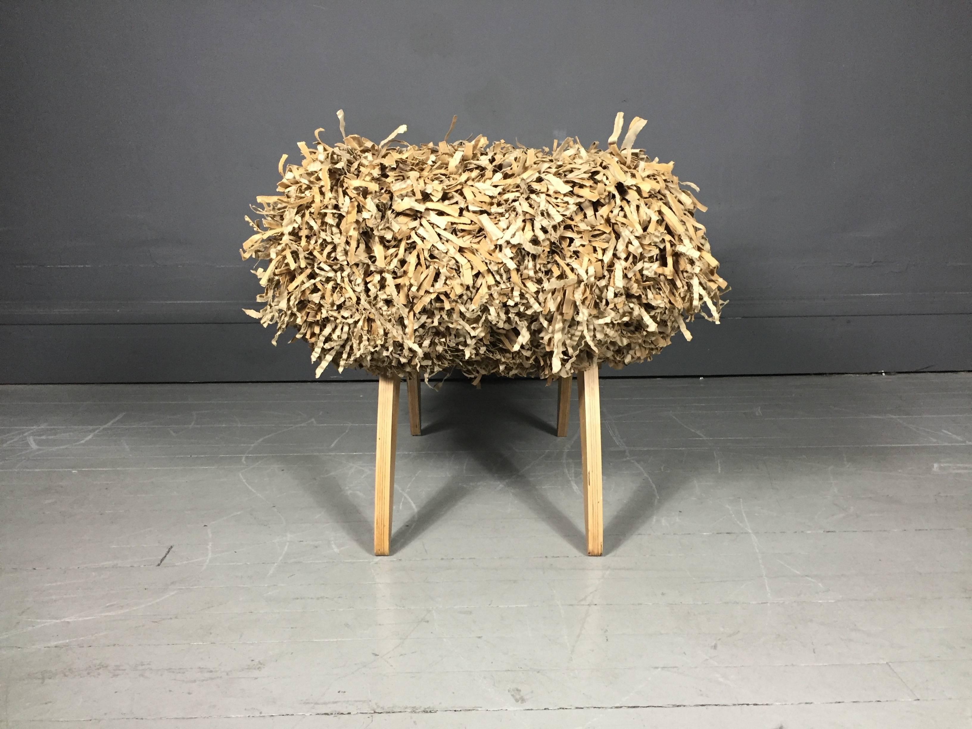 Modern Joel Stearns Prototype Bench, Shredded Cardboard and Wood, USA