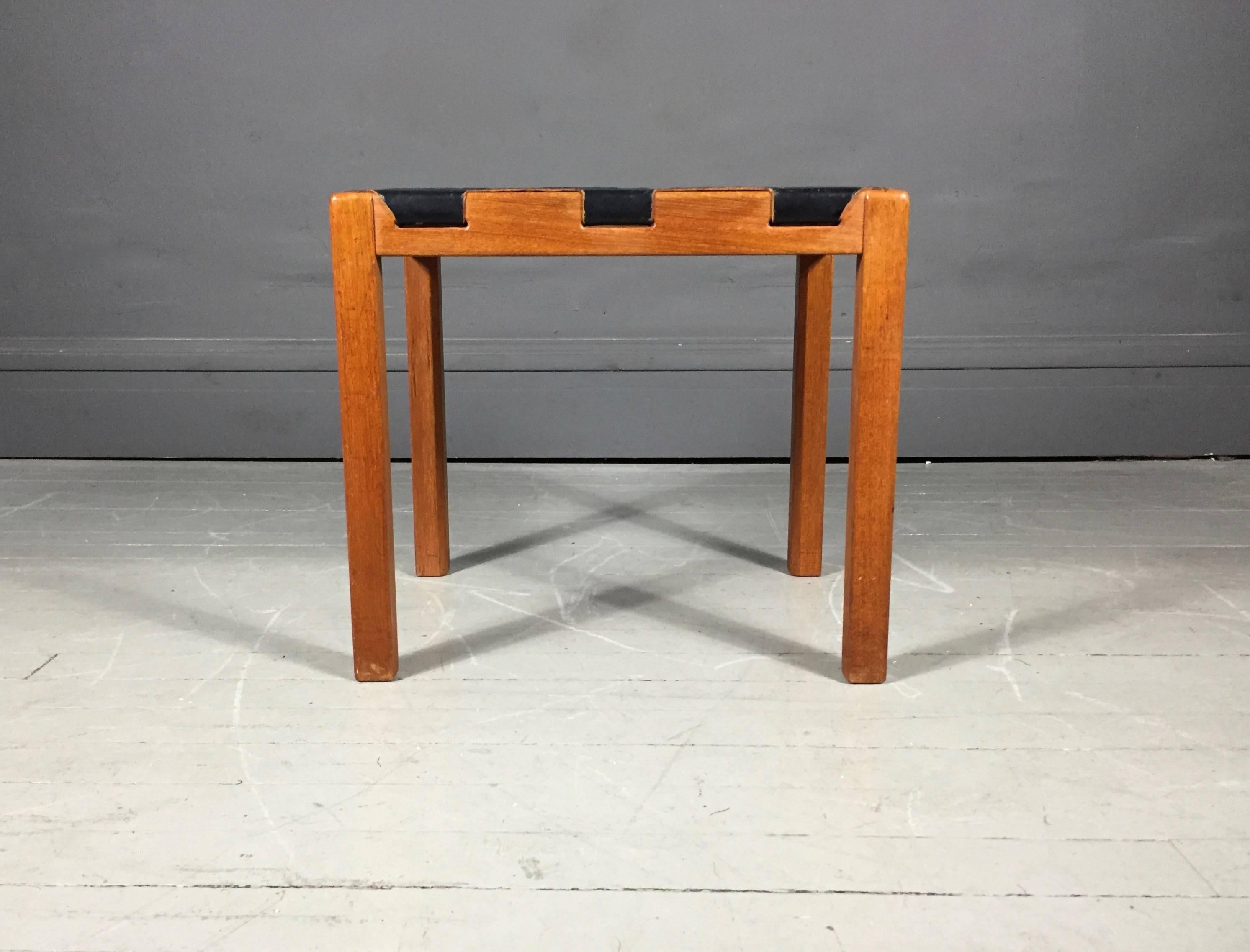 Swedish Teak and Black Leather Stool, by Glasmäster, Sweden, 1960s