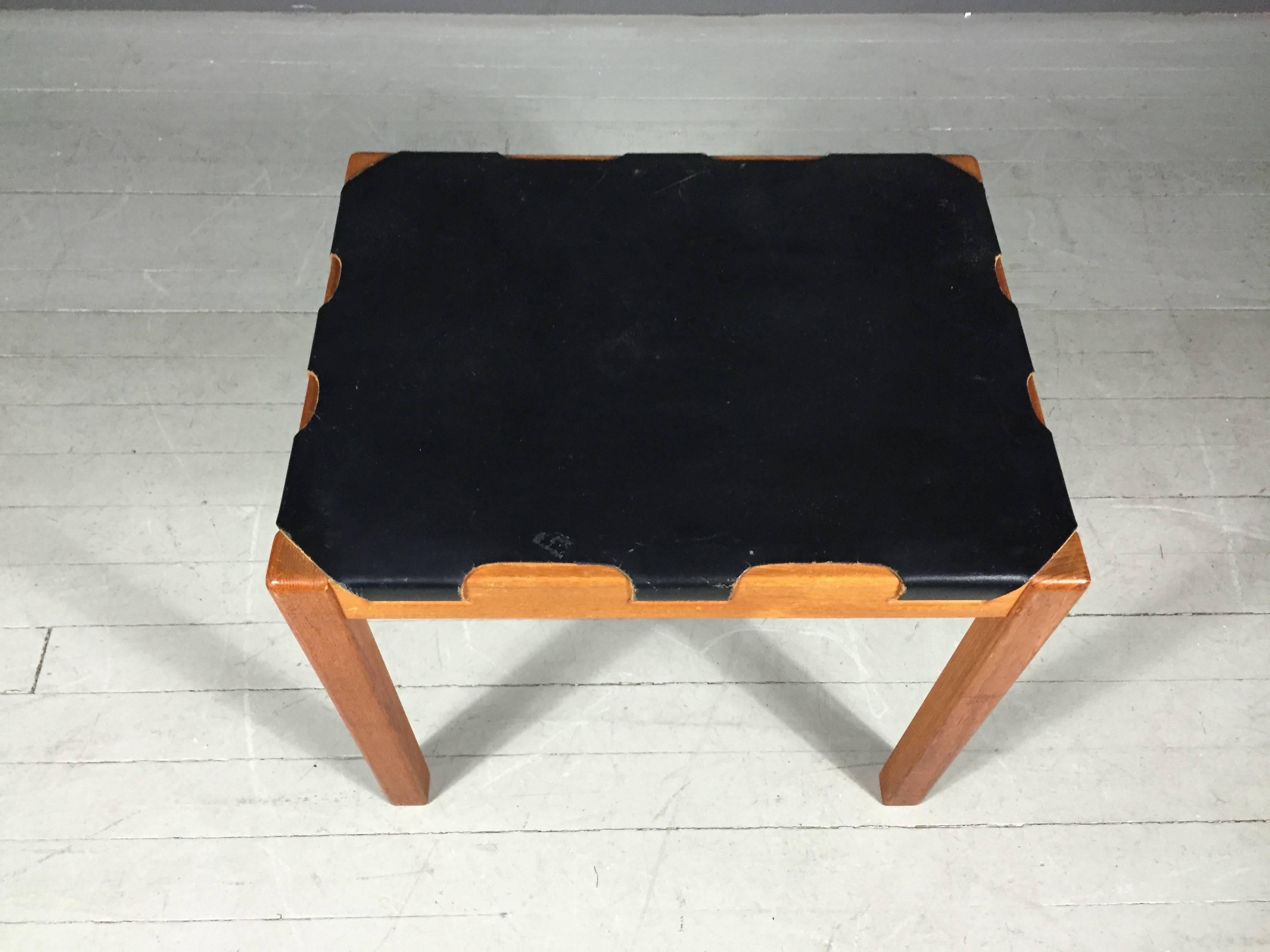 Teak and Black Leather Stool, by Glasmäster, Sweden, 1960s In Excellent Condition In Hudson, NY