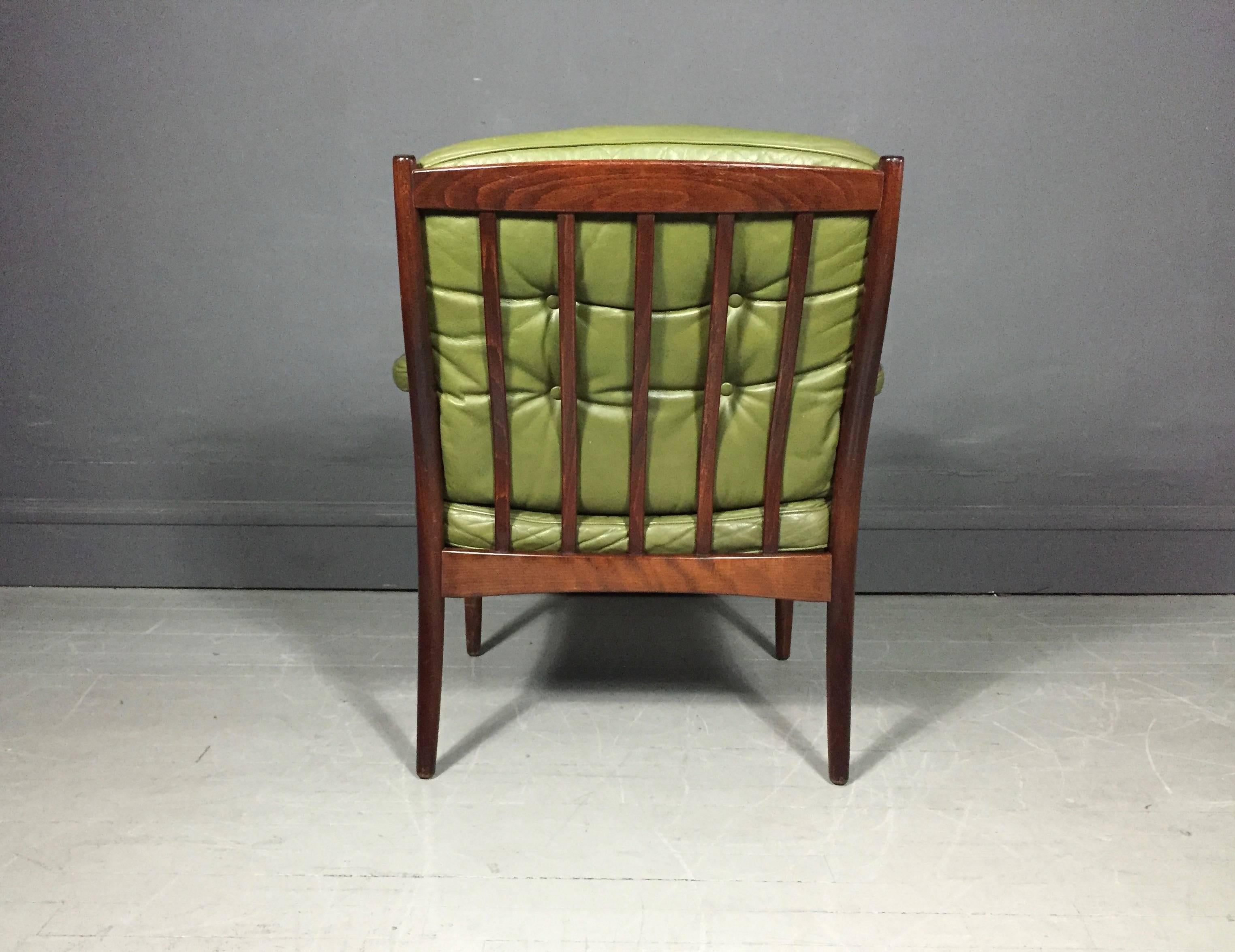 Swedish Göte Möbler Green Leather Lounge Chair, Teak Frame, Sweden, circa 1970