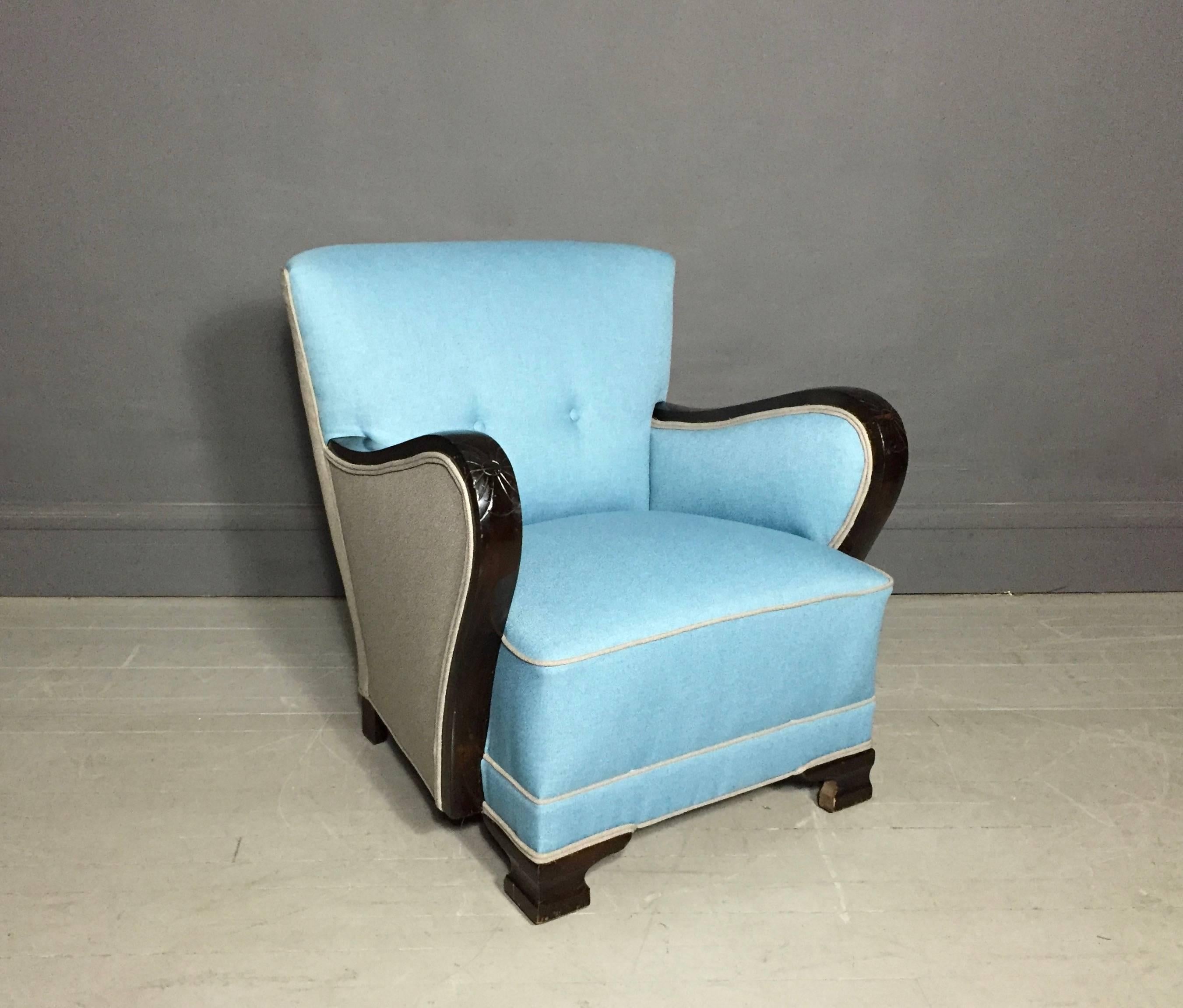 Mid-20th Century Pair of 1930s Danish Art Deco Club Chairs with Updated Upholstery