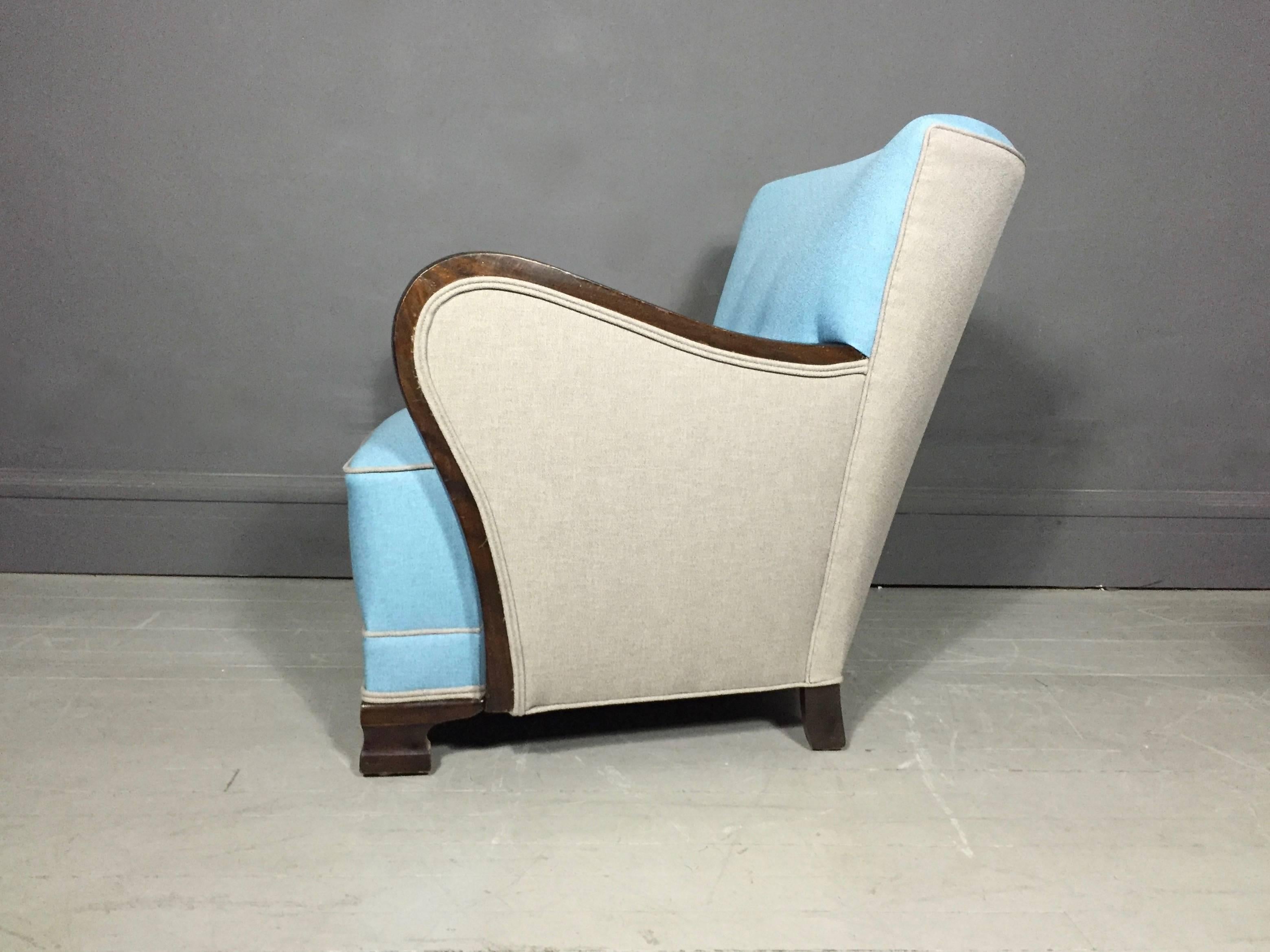 Pair of 1930s Danish Art Deco Club Chairs with Updated Upholstery In Excellent Condition In Hudson, NY