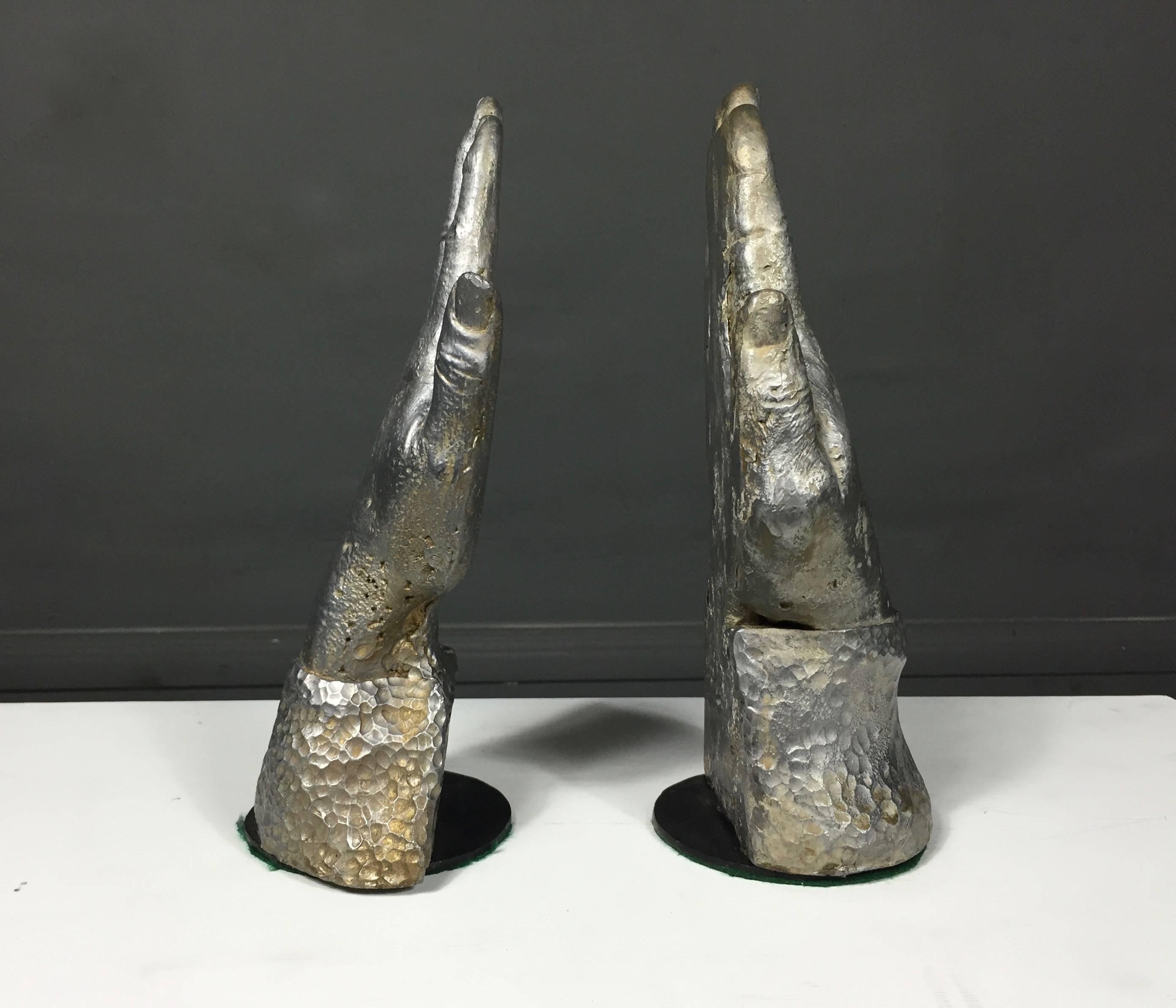 American Solid Lead Sculpture Bookends of Two Hands, USA, 1970s For Sale