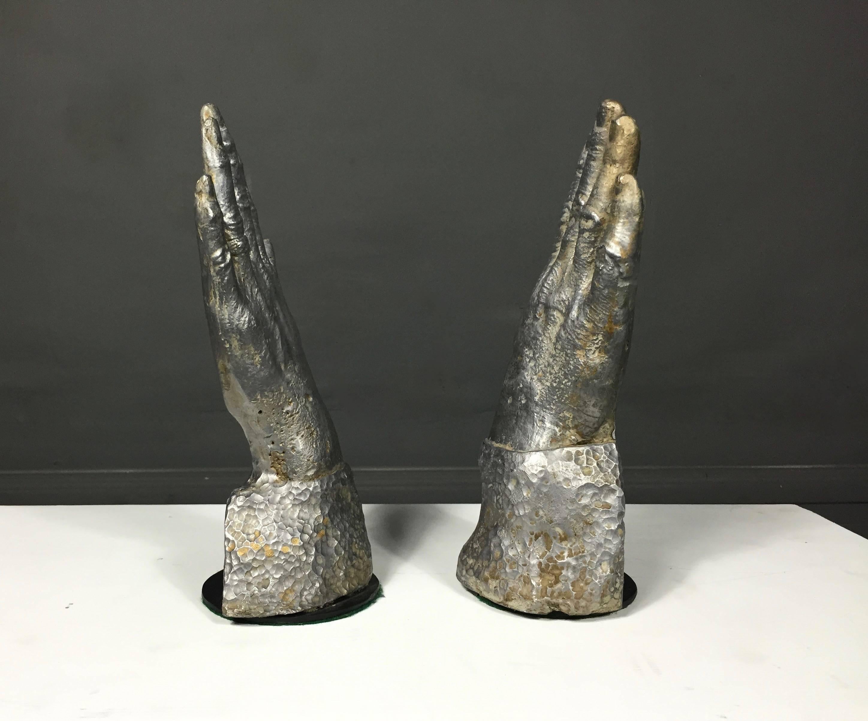 Solid Lead Sculpture Bookends of Two Hands, USA, 1970s In Good Condition For Sale In Hudson, NY