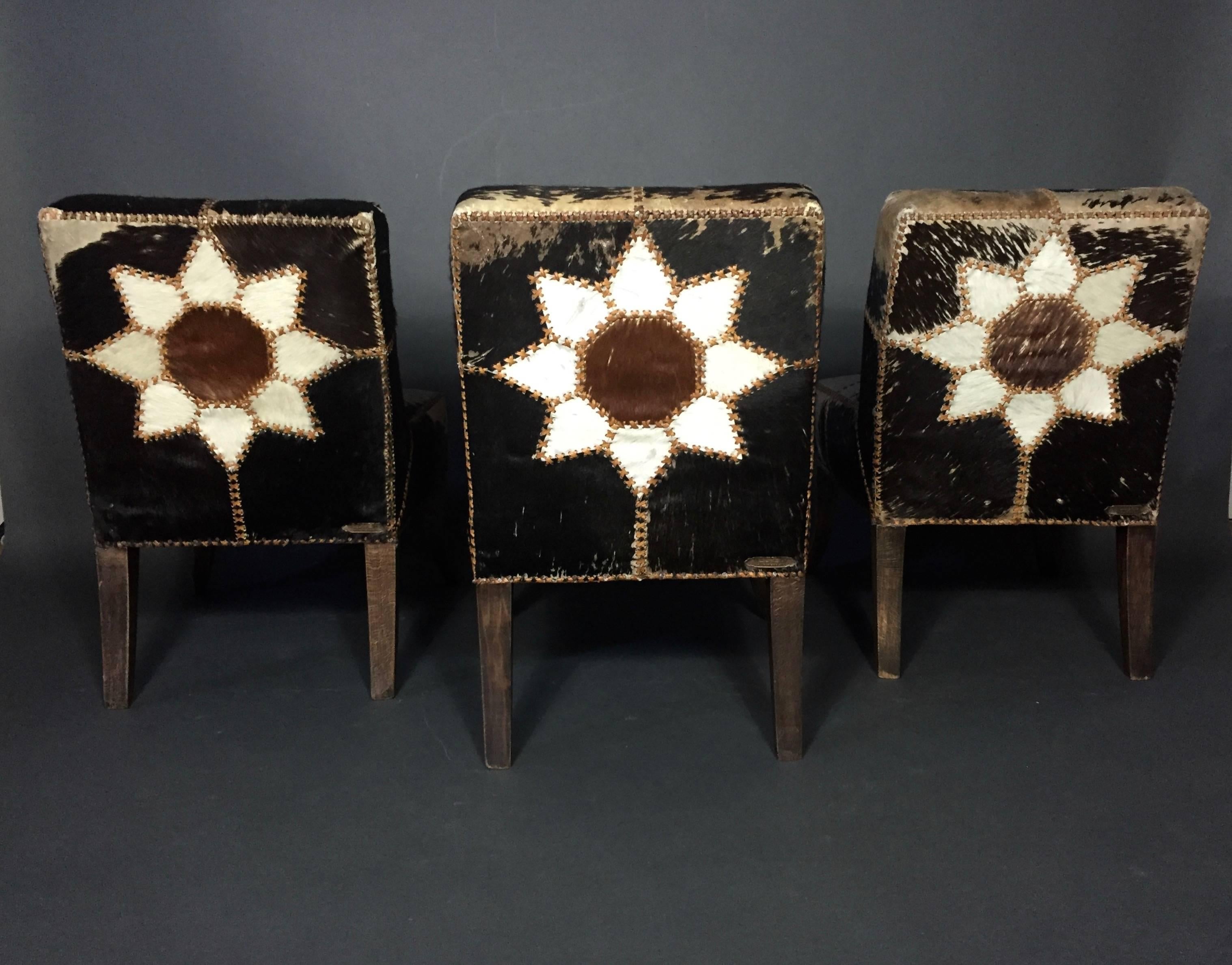 French-Arab Art Deco Dining Chairs, Original Horse-Hide, Late 1920s In Good Condition In Hudson, NY