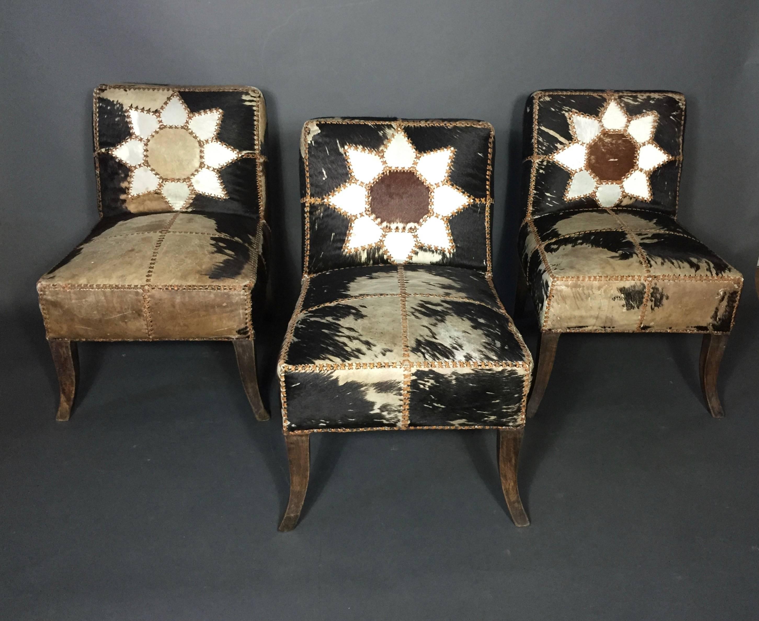 Early 20th Century French-Arab Art Deco Dining Chairs, Original Horse-Hide, Late 1920s