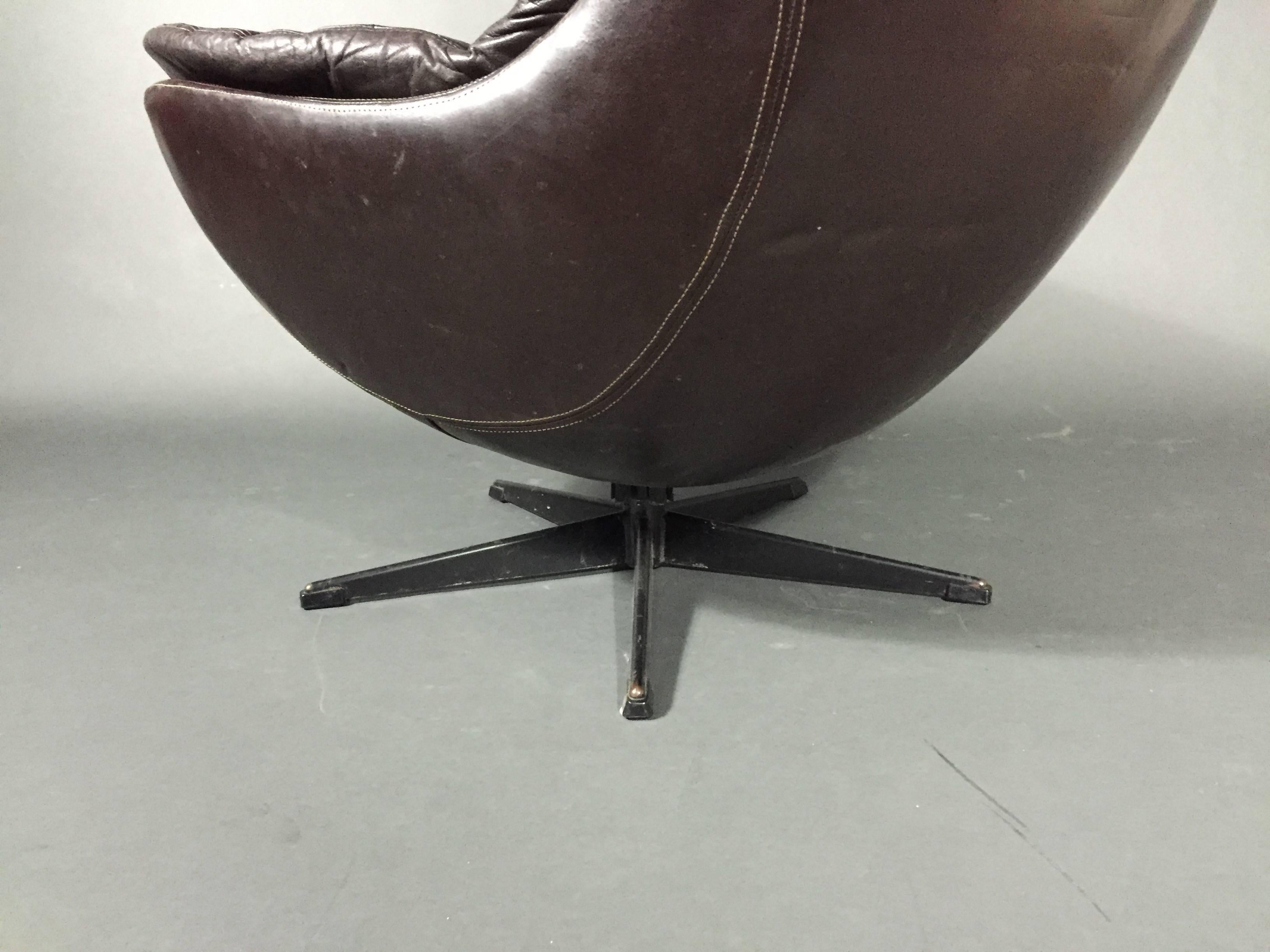 Brown Leather 'Silhouette' Swivel Chair by H.W. Klein for Bramin, Denmark, 1970 2