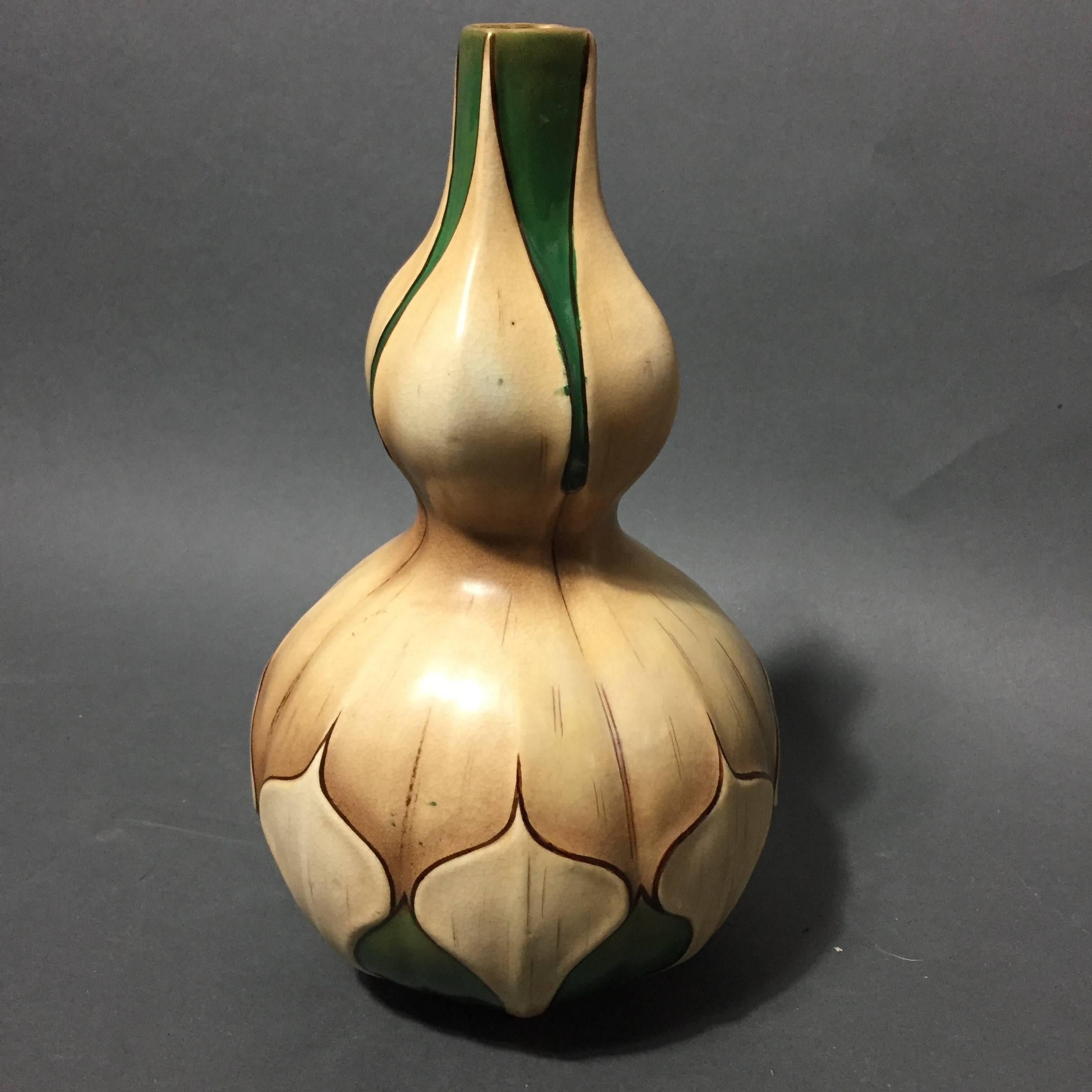 Austrian Amphora Double Gourde Ceramic Vase, Vienna Austria, circa 1910