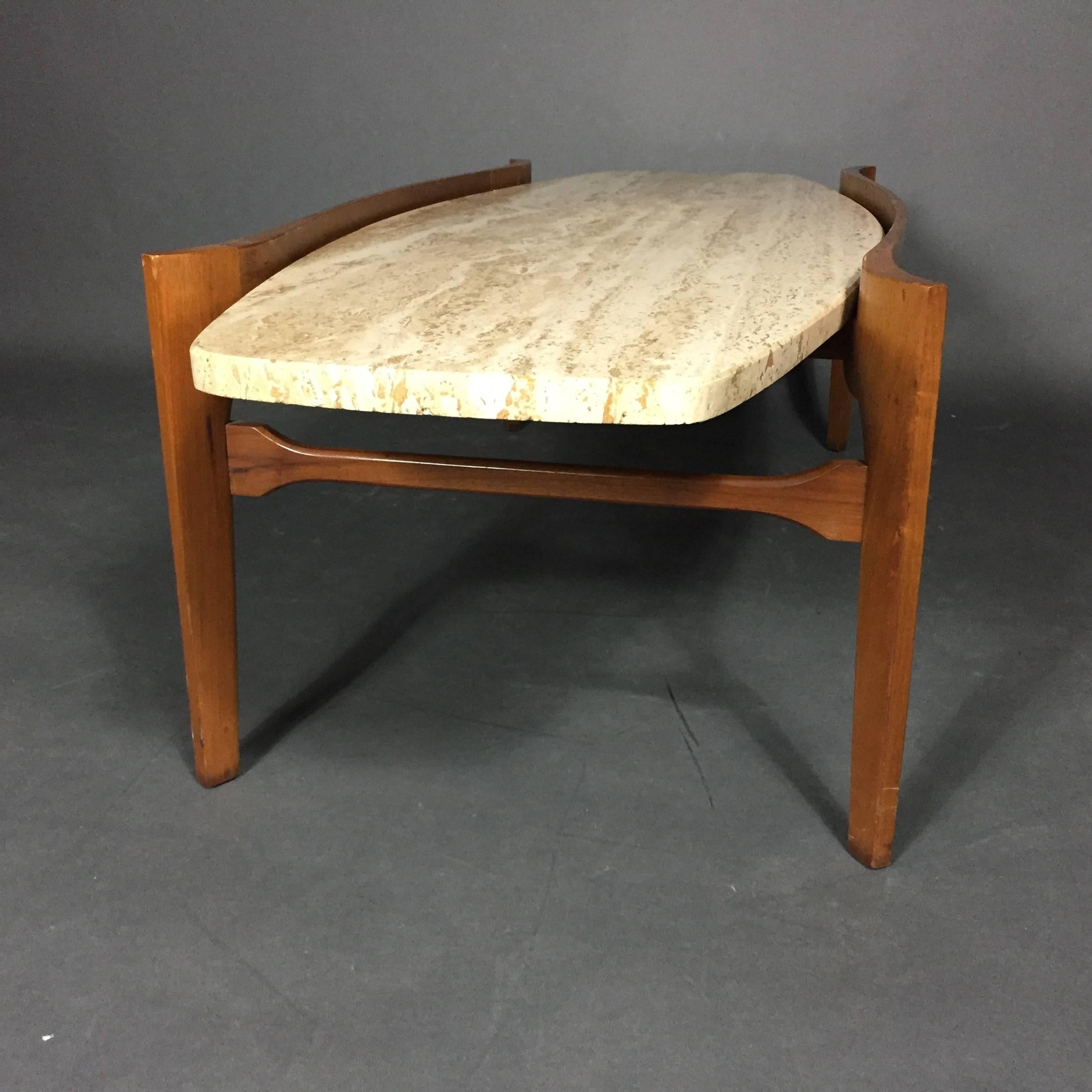 Mid-20th Century Italian Travertine and Walnut Coffee Table by Walker Zanger, USA, circa 1960