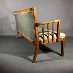 Solid Varnished Oak and Buttoned Wool Sofa or Bench, Denmark, 1940s