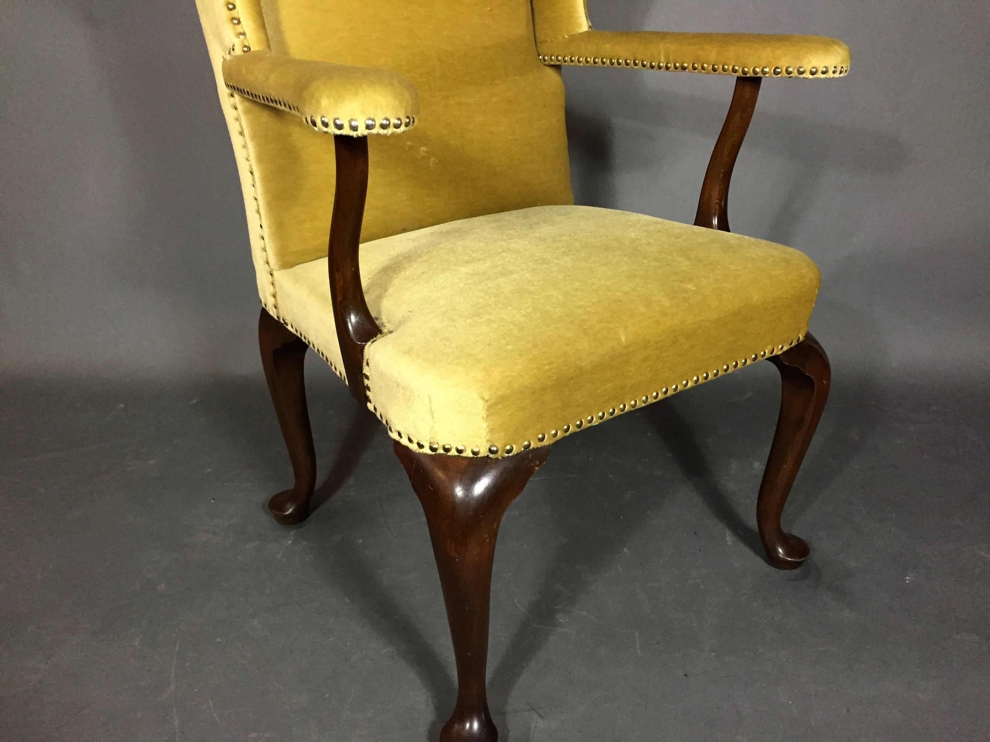 Danish Frits Henningsen Attributed to Wingback Chair in Gold Mohair, Denmark