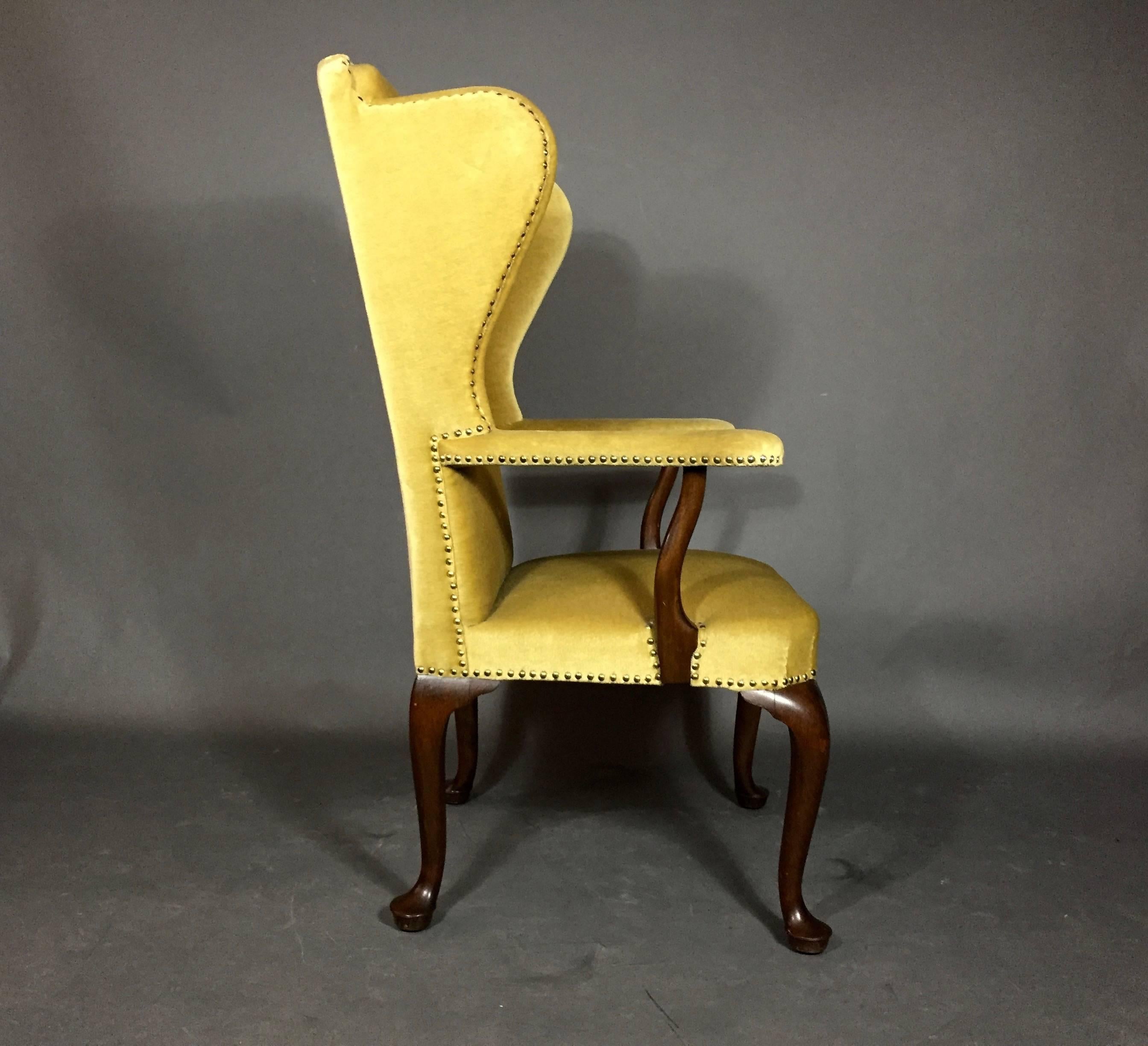 Frits Henningsen Attributed to Wingback Chair in Gold Mohair, Denmark In Good Condition In Hudson, NY