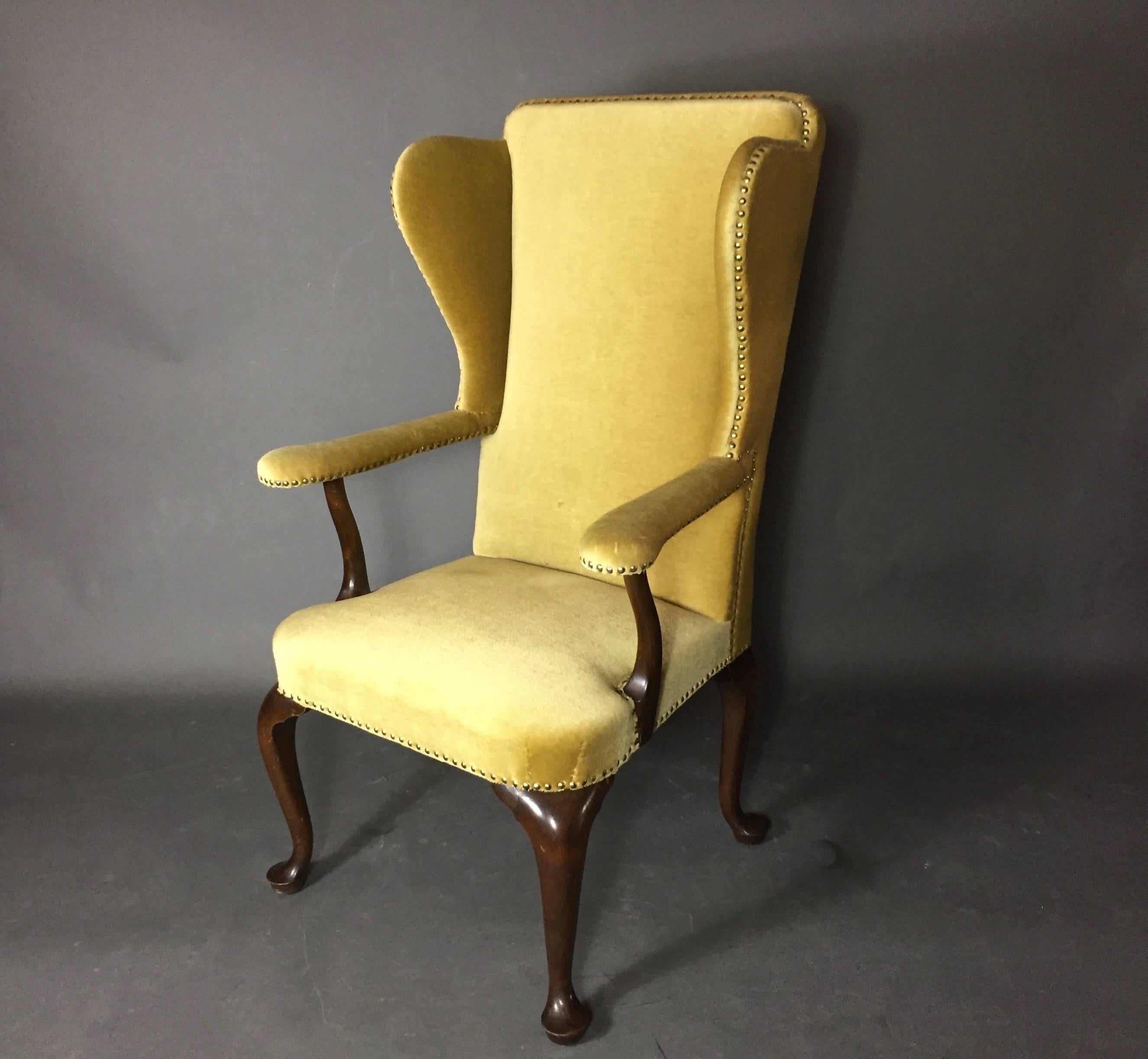 Mid-20th Century Frits Henningsen Attributed to Wingback Chair in Gold Mohair, Denmark
