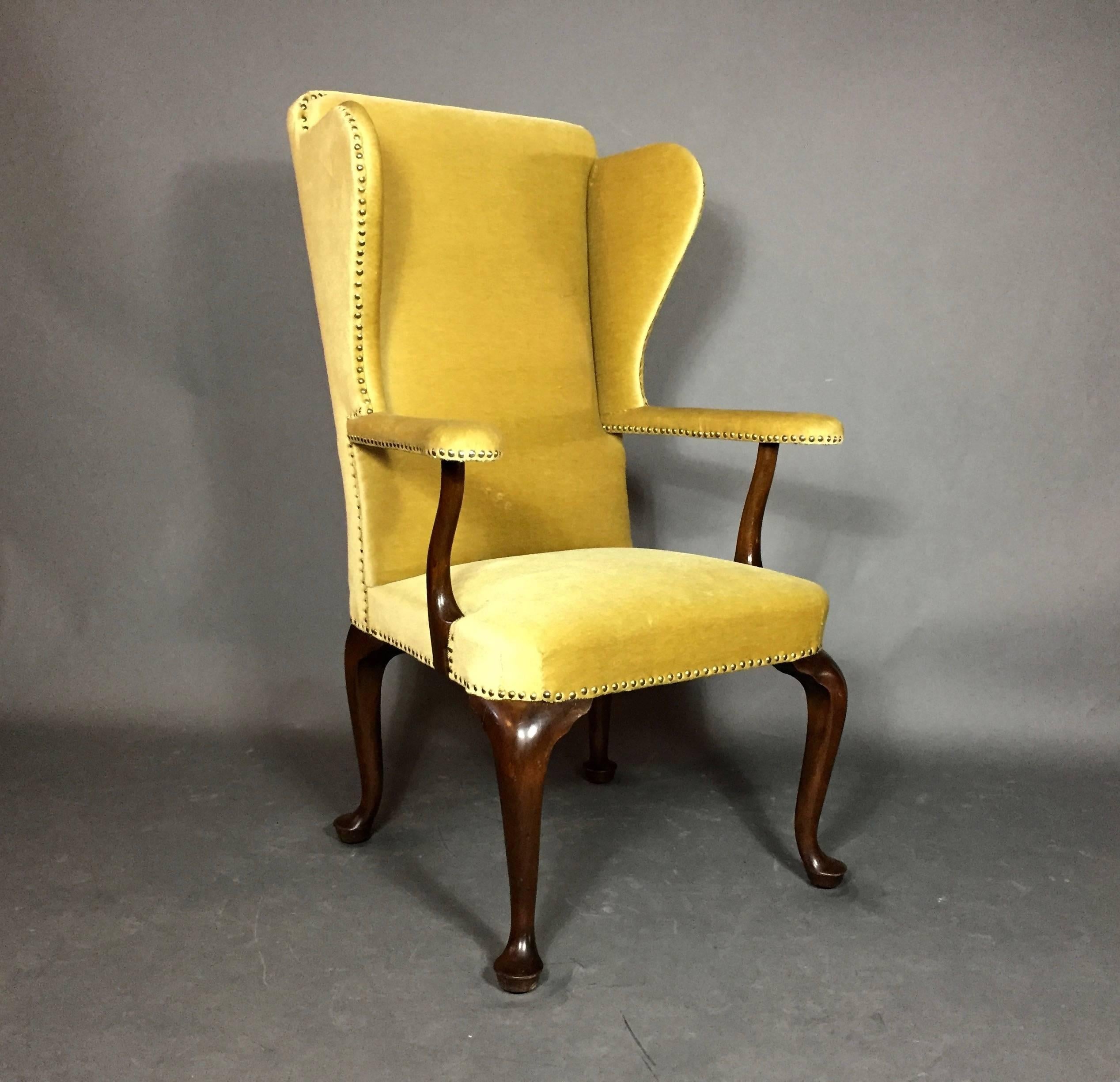 Frits Henningsen Attributed to Wingback Chair in Gold Mohair, Denmark 1